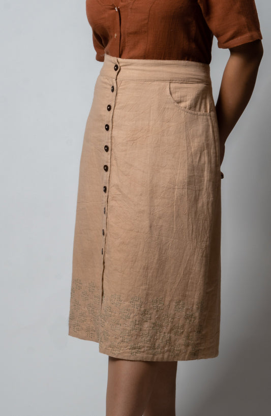 Beige Skirt at Kamakhyaa by Lafaani. This item is Brown, Casual Wear, Cotton, Fall, For Siblings, Mini Skirts, Natural, Regular Fit, Skirts, Solids, Womenswear