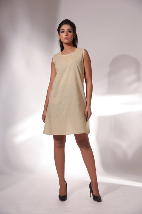 Beige Sleeveless Dress With Cape at Kamakhyaa by Keva. This item is Beige, Black, Block Prints, Cape, Co-ord Sets, Cotton, Dress Sets, For Mother, For Mother W, Natural, Relaxed Fit, Resort Wear, Womenswear, Zima