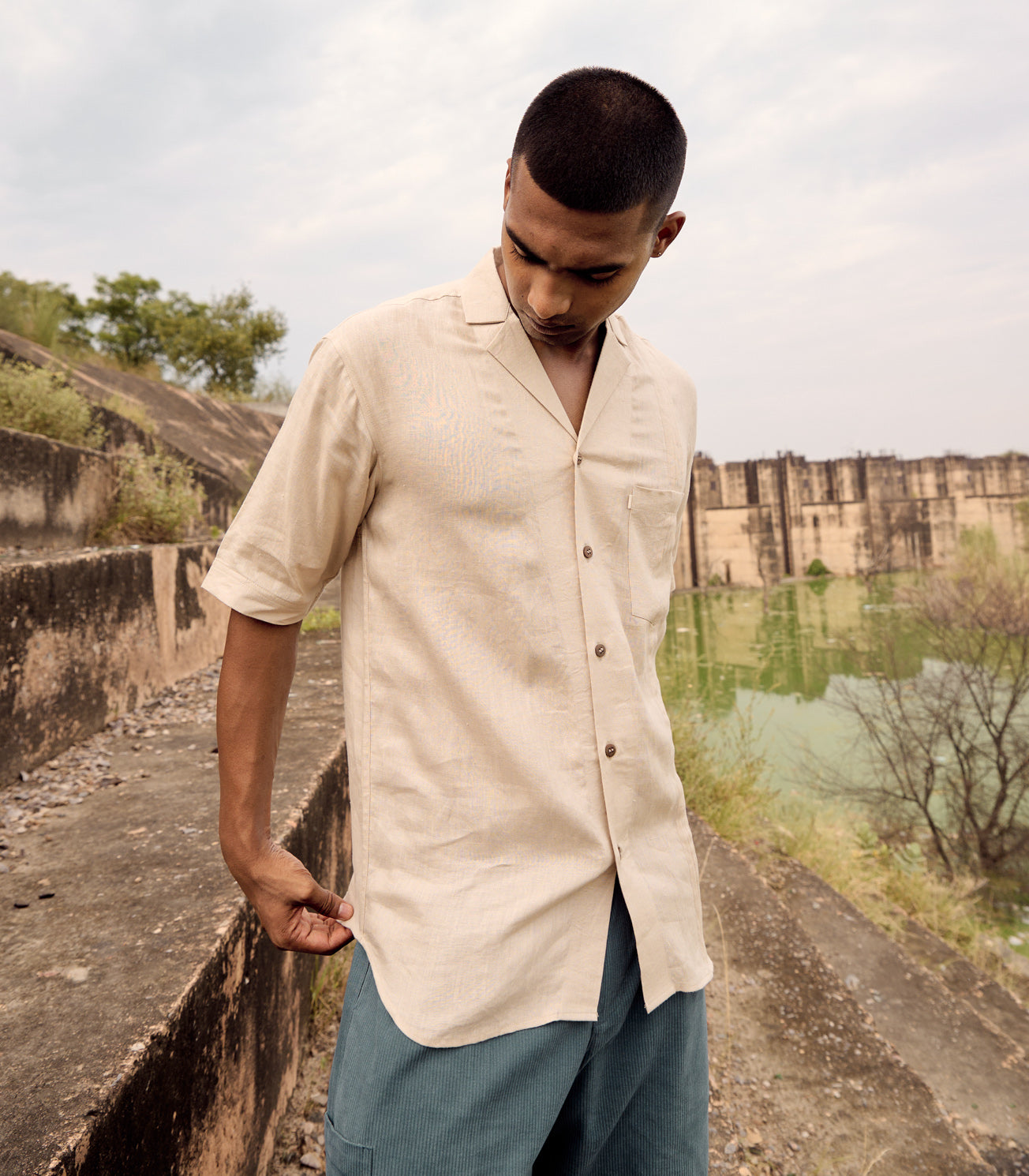 Beige Solid Linen Shirt at Kamakhyaa by Khara Kapas. This item is Beige, Birdsong, Casual Wear, kharakapas, Linen, Menswear, Natural, Regular Fit, Shirts, Solids, Twill