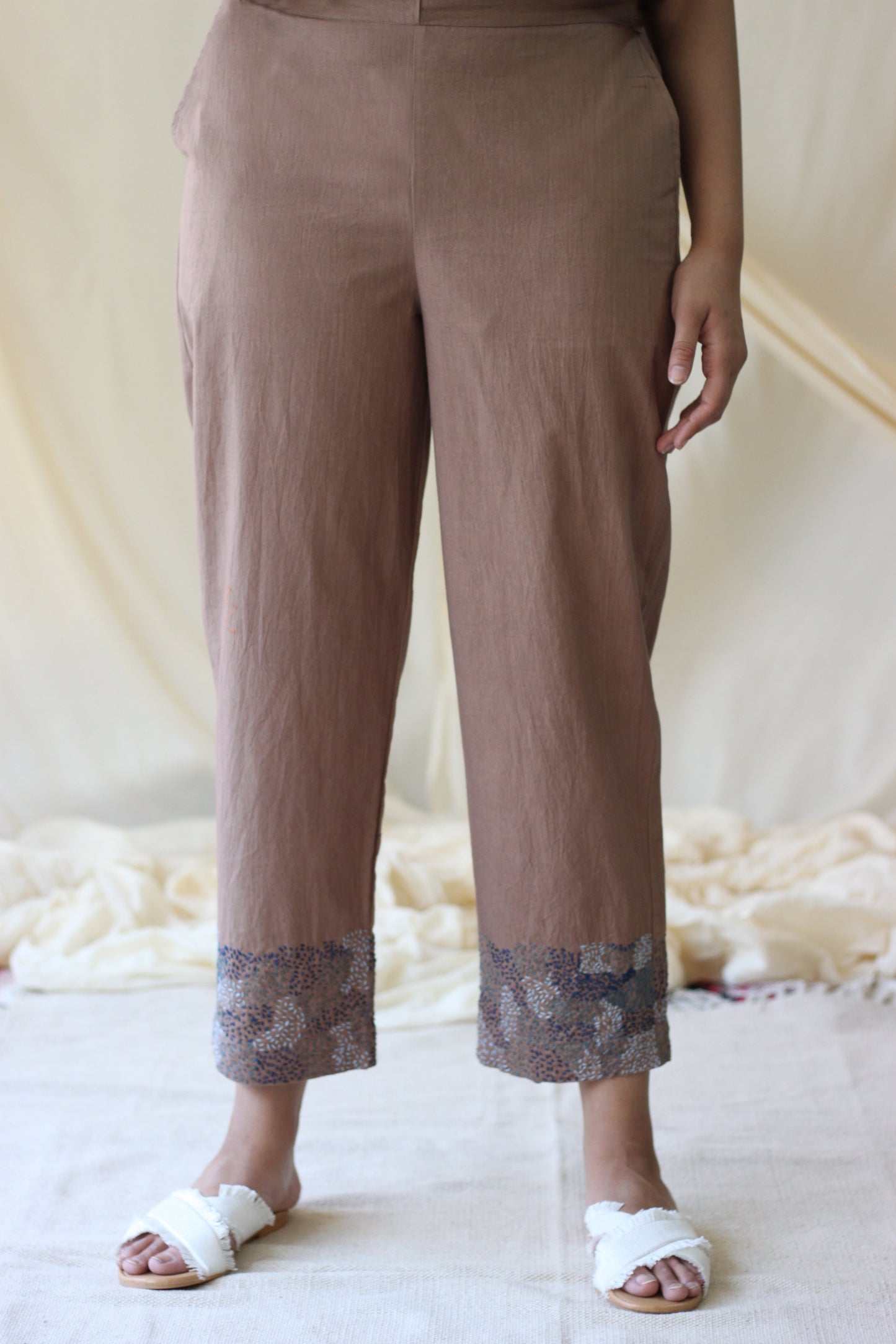 Beige Straight Pants at Kamakhyaa by Chambray & Co.. This item is Beige, Casual Wear, Cotton, Natural, Pants, Regular Fit, Solids, Womenswear
