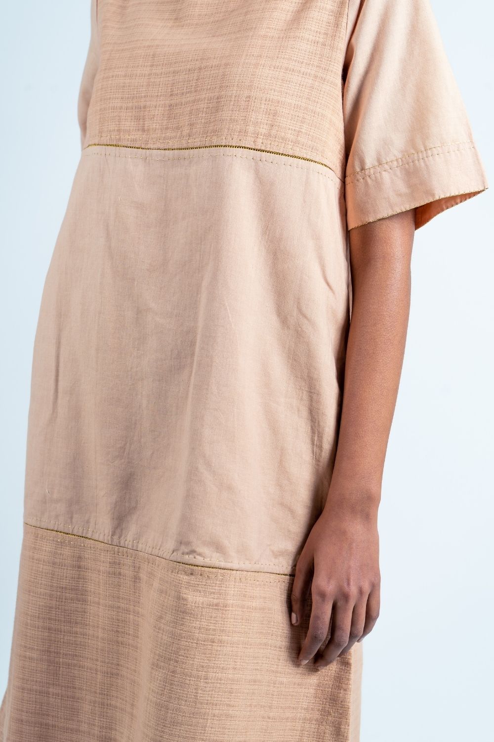 Beige Textured Plain Dress at Kamakhyaa by Ahmev. This item is Brown, Casual Wear, Fall, Handloom Cotton, July Sale, July Sale 2023, Mini Dresses, Natural, Relaxed Fit, Textured, Womenswear