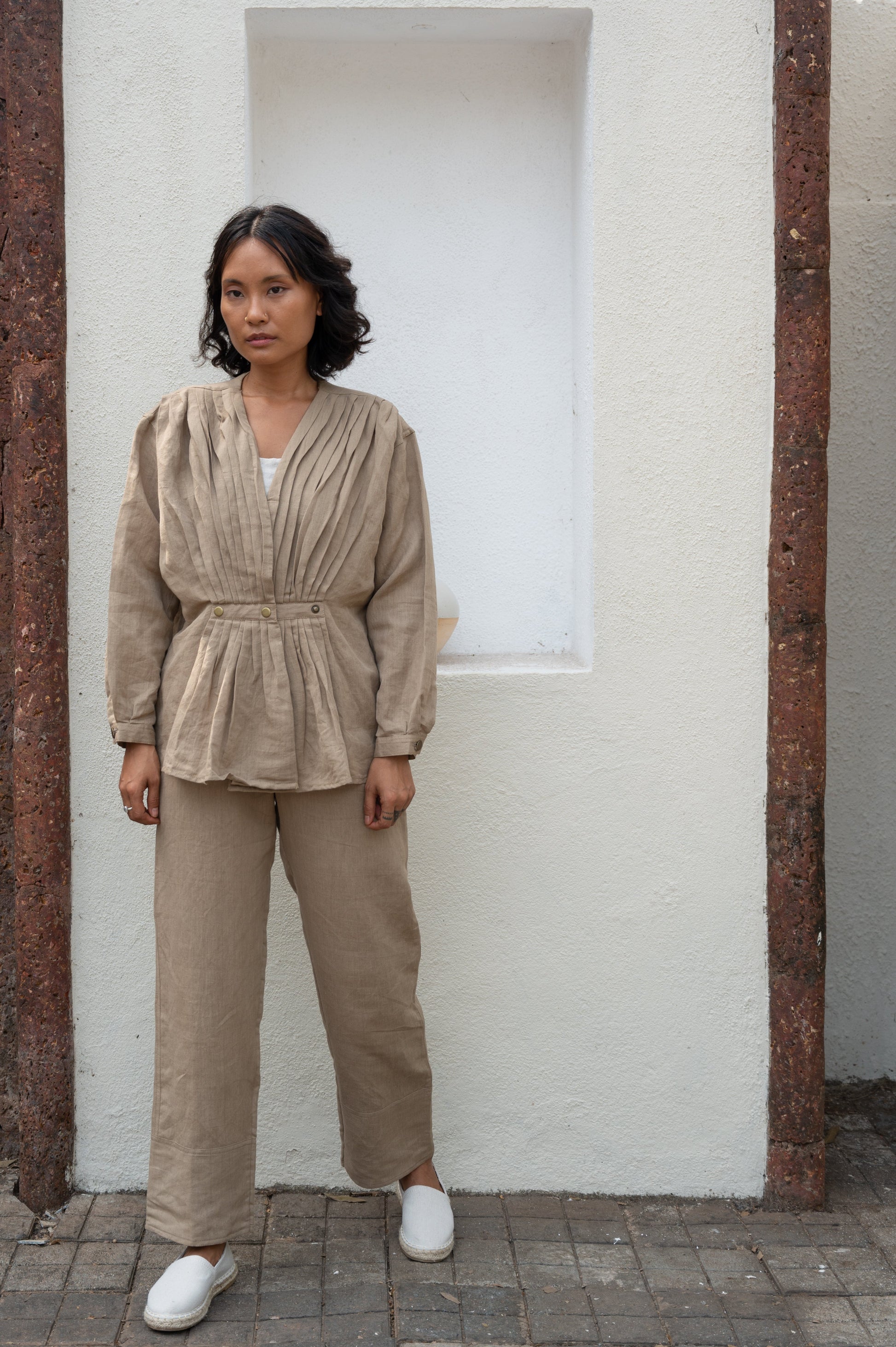 Beige Top Bare, Brown, Cotton, Hemp, Organic, Regular Fit, Solids Kamakhyaa