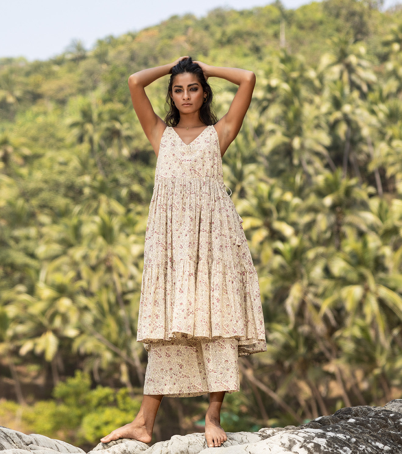 Beige Two Piece Set at Kamakhyaa by Khara Kapas. This item is Beige, Co-ord Sets, Cotton, Natural, Oh Carol, Regular Fit, Resort Wear, Solids, Travel, Travel Co-ords, Vacation, Womenswear