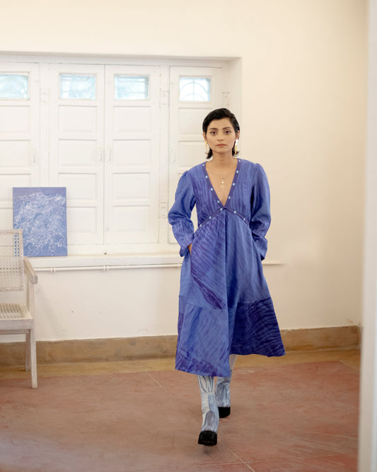 Bery Blue at Kamakhyaa by The Loom Art. This item is Blue, Casual Wear, Handwoven Chanderi Silk, July Sale, July Sale 2023, Kurtas, Lucid Dreams, Luicid Dream, Organic, Relaxed Fit, Solids, Tiered Dresses, Womenswear