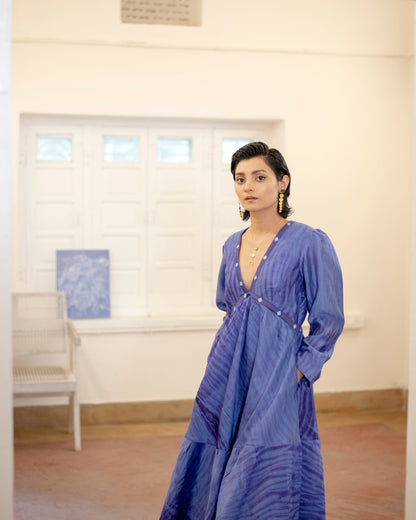Bery Blue at Kamakhyaa by The Loom Art. This item is Blue, Casual Wear, Handwoven Chanderi Silk, July Sale, July Sale 2023, Kurtas, Lucid Dreams, Luicid Dream, Organic, Relaxed Fit, Solids, Tiered Dresses, Womenswear