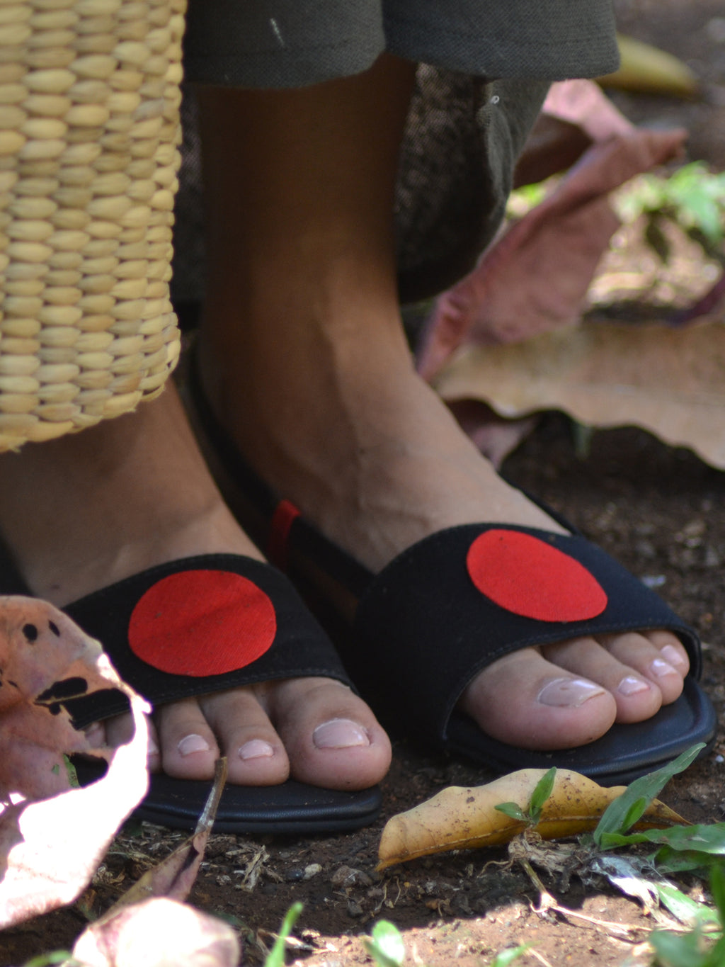 Bindi Backstraps in Black and Red Basics Edit- Chapter II, Black, Faux Leather, Flats, Handcrafted, Red, Relaxed Fit, Solids, Vegan Kamakhyaa