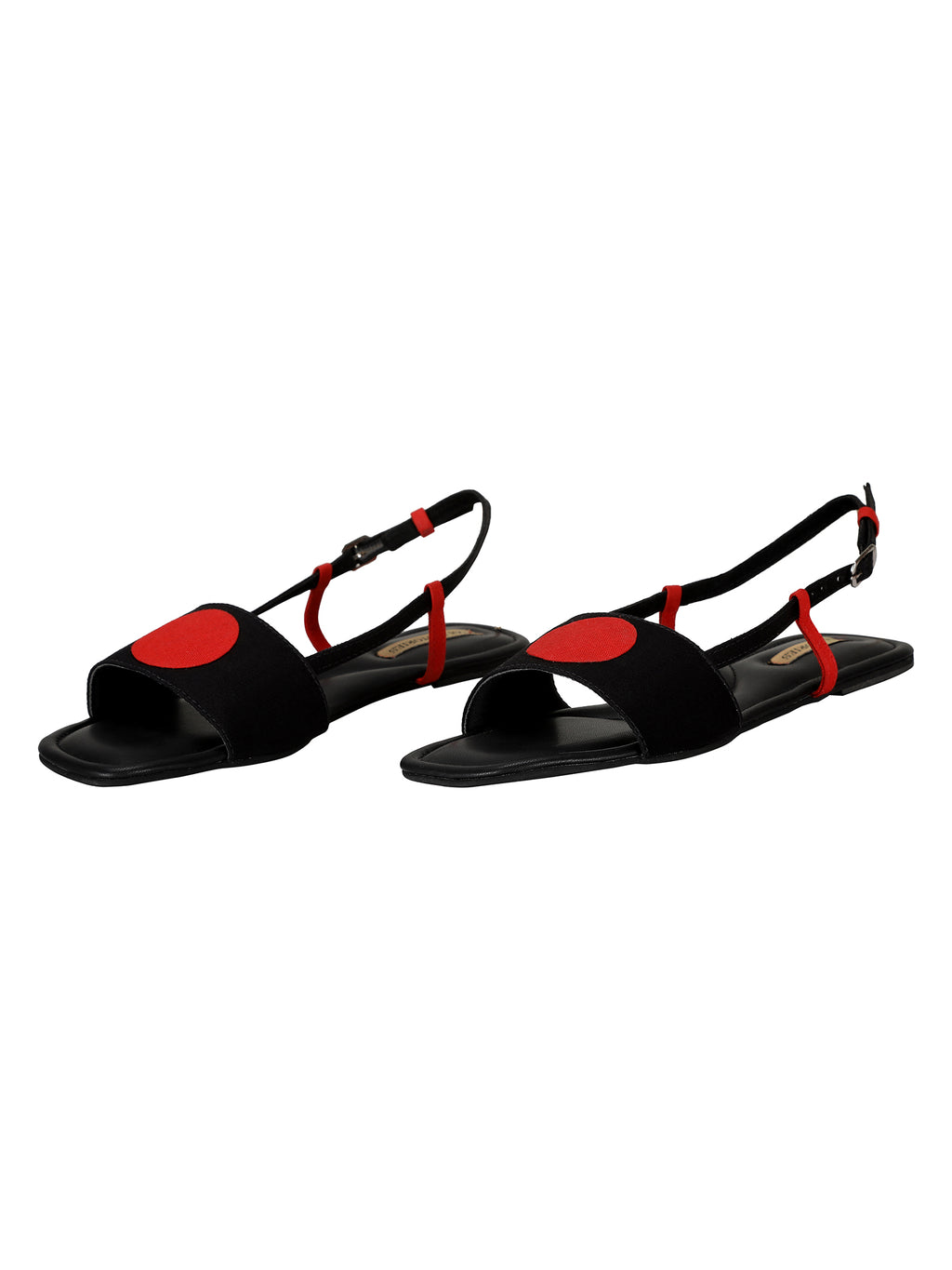 Bindi Backstraps in Black and Red Basics Edit- Chapter II, Black, Faux Leather, Flats, Handcrafted, Red, Relaxed Fit, Solids, Vegan Kamakhyaa