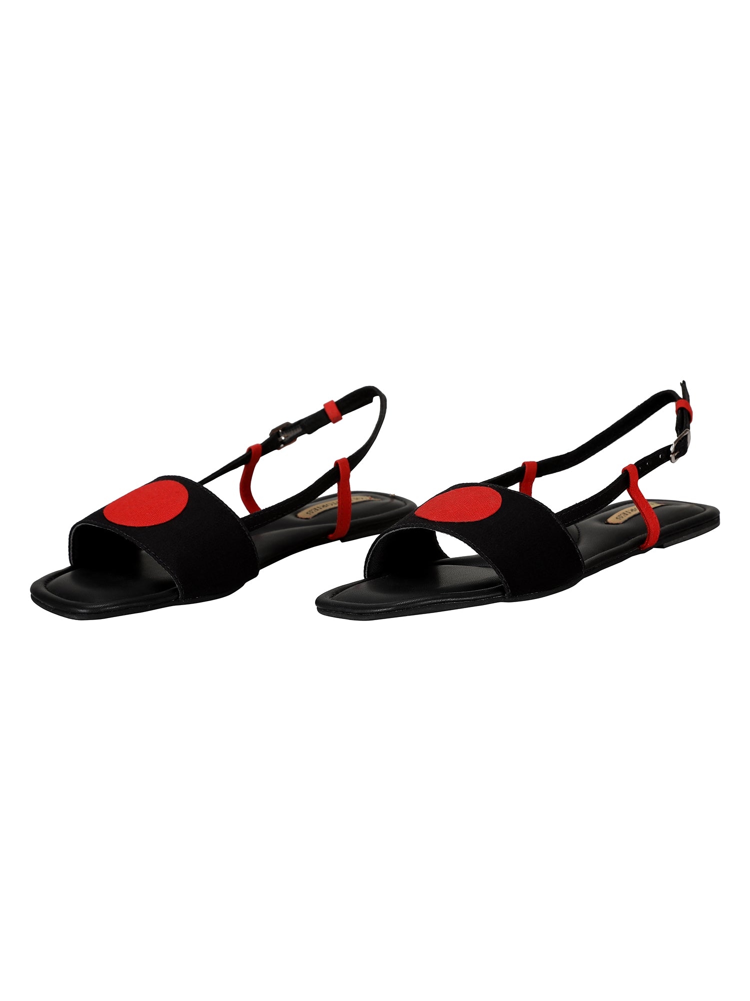 Bindi Backstraps in Black and Red Basics Edit- Chapter II, Black, Faux Leather, Flats, Handcrafted, Red, Relaxed Fit, Solids, Vegan Kamakhyaa