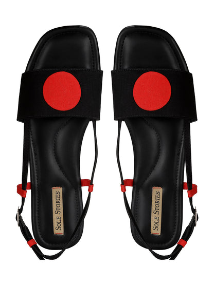 Bindi Backstraps in Black and Red Basics Edit- Chapter II, Black, Faux Leather, Flats, Handcrafted, Red, Relaxed Fit, Solids, Vegan Kamakhyaa