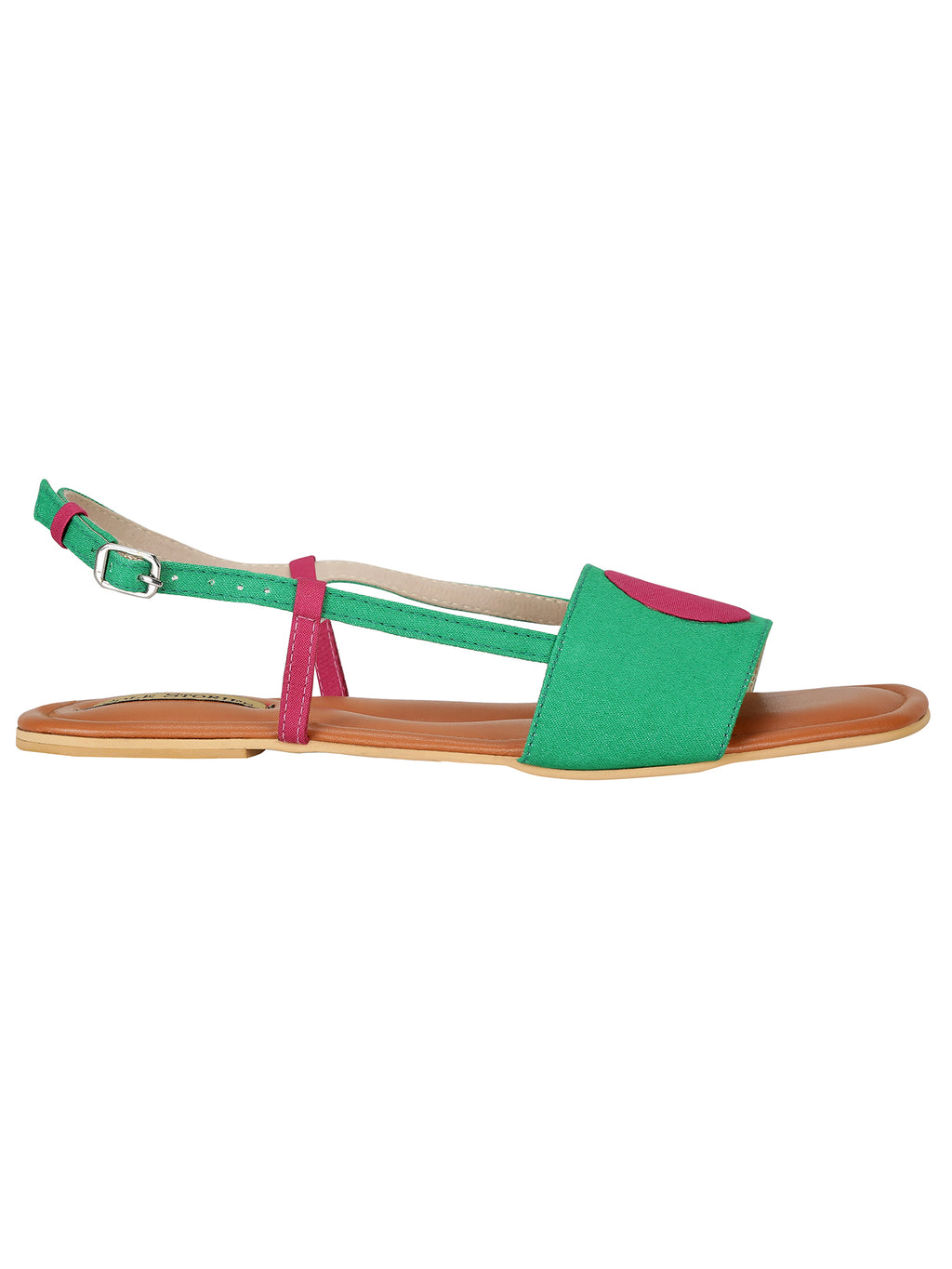Bindi Backstraps in Green and Pink Basics Edit- Chapter II, Faux Leather, Flats, Green, Handcrafted, Pink, Relaxed Fit, Solids, Vegan Kamakhyaa