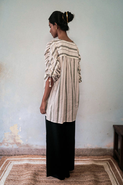Black And White Casual Shirt at Kamakhyaa by Deeta Clothing. This item is Black, Casual Wear, Handwoven Cotton, Natural with azo dyes, Relaxed Fit, Shibui AW22, Shirts, Solids, White, Womenswear