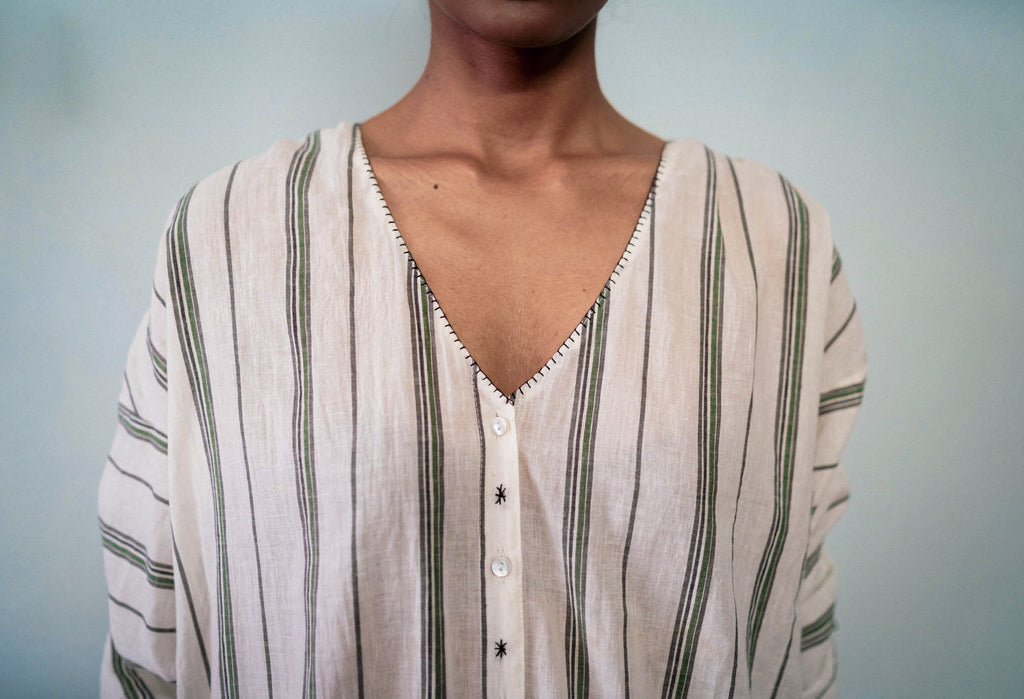 Black And White Casual Shirt at Kamakhyaa by Deeta Clothing. This item is Black, Casual Wear, Handwoven Cotton, Natural with azo dyes, Relaxed Fit, Shibui AW22, Shirts, Solids, White, Womenswear