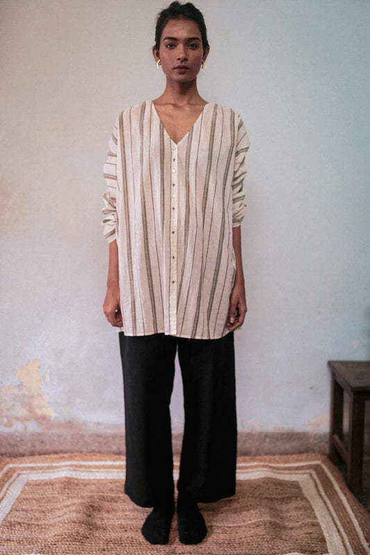 Black And White Casual Shirt at Kamakhyaa by Deeta Clothing. This item is Black, Casual Wear, Handwoven Cotton, Natural with azo dyes, Relaxed Fit, Shibui AW22, Shirts, Solids, White, Womenswear