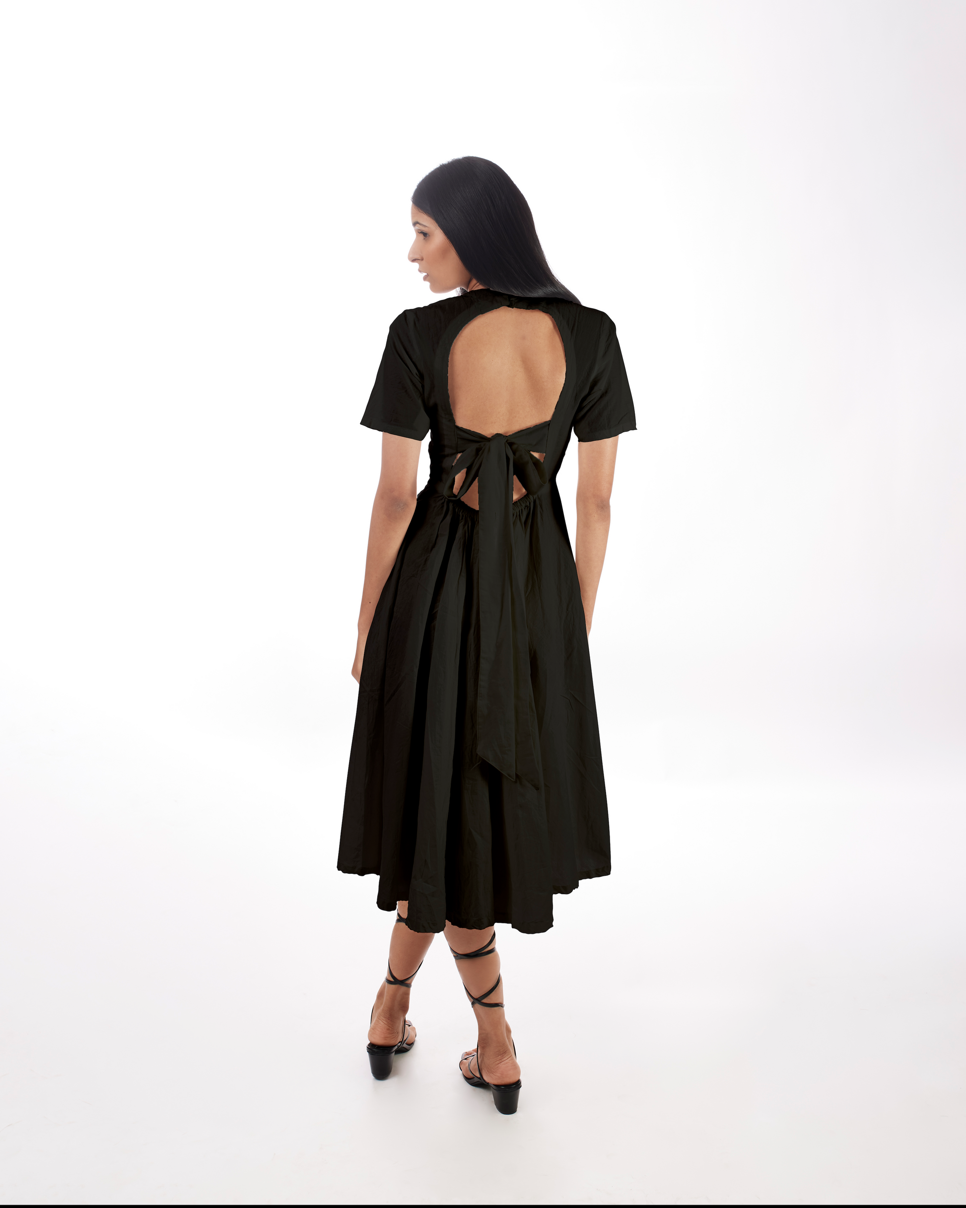 Black Backless Midi Dress at Kamakhyaa by Kamakhyaa. This item is 100% pure cotton, Black, Casual Wear, Evening Wear, FB ADS JUNE, Fitted At Waist, KKYSS, Midi Dresses, Natural, Relaxed Fit, Solids, Summer Sutra, Womenswear