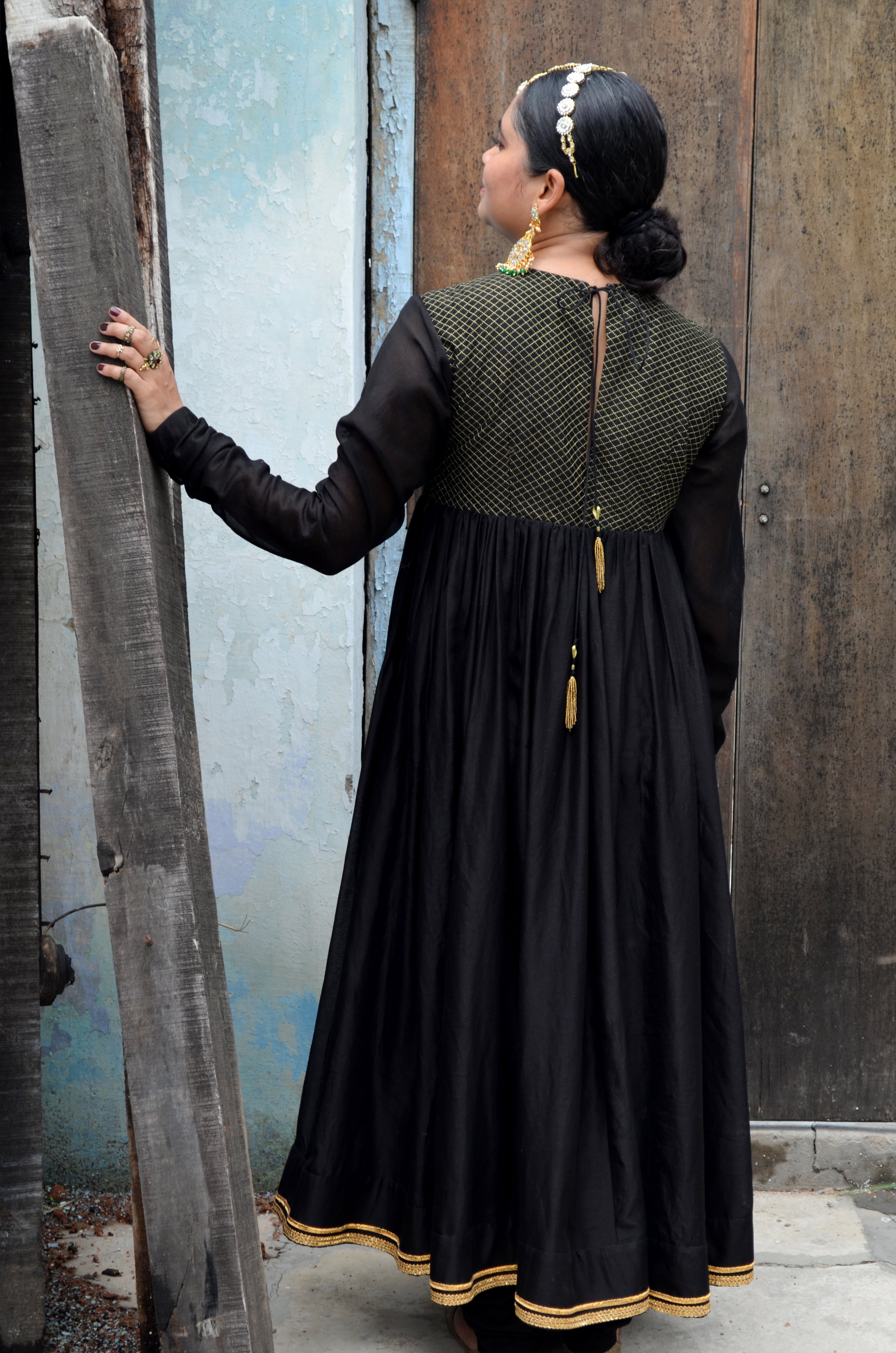 Black Chanderi Anakali with Dupatta at Kamakhyaa by Ahmev. This item is Black, Chanderi Silk, Co-ord Sets, Cotton, Embellished, Evening Wear, Festive Wear, Kurta Set with Dupattas, Party Wear, Regular Fit, Rumi, Solids, Womenswear