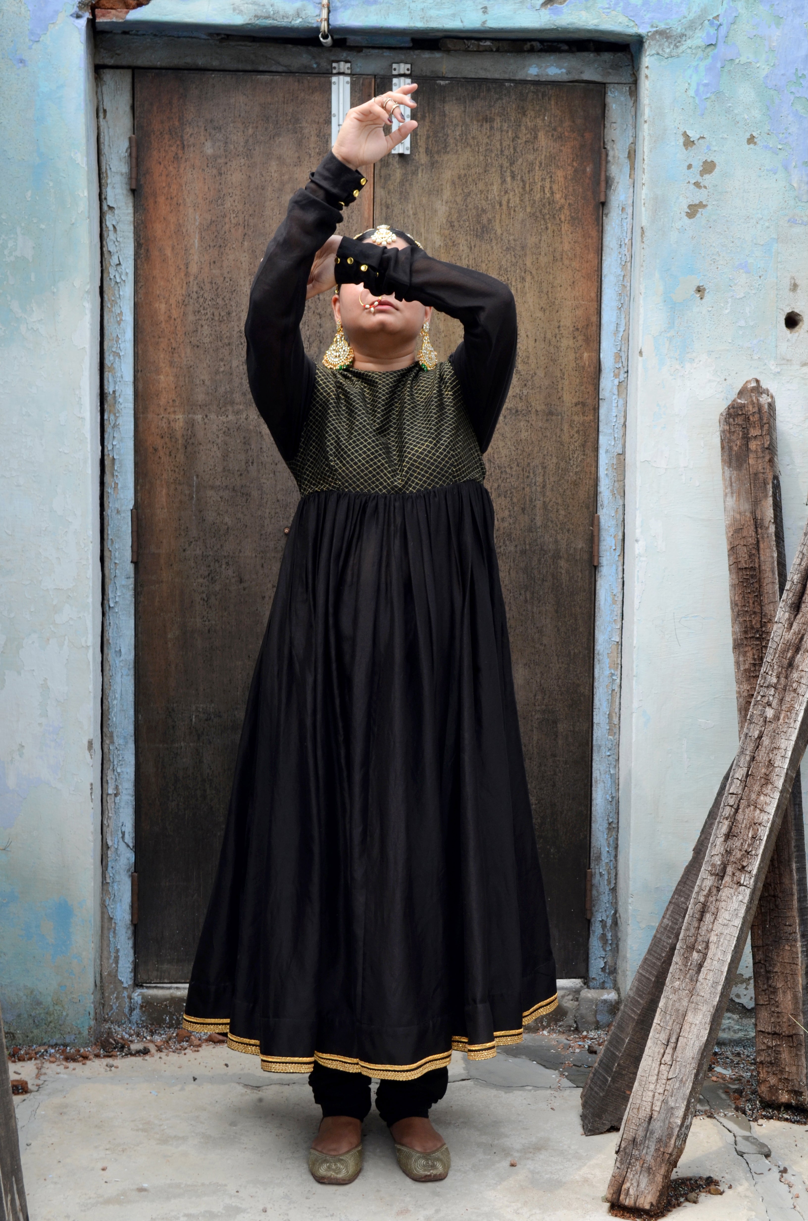 Black Chanderi Anakali with Dupatta at Kamakhyaa by Ahmev. This item is Black, Chanderi Silk, Co-ord Sets, Cotton, Embellished, Evening Wear, Festive Wear, Kurta Set with Dupattas, Party Wear, Regular Fit, Rumi, Solids, Womenswear