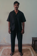Black Co-ord Set at Kamakhyaa by Deeta Clothing. This item is Black, Casual Wear, Co-ord Sets, Handwoven Cotton, Lines, Mens Co-ords, Menswear, Natural with azo dyes, Relaxed Fit, Shibui AW22