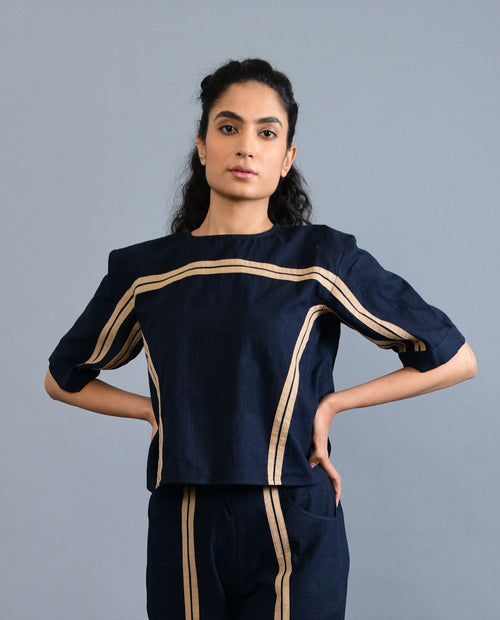 Black Cotton Crop Top at Kamakhyaa by Rias Jaipur. This item is Black, Casual Wear, Crop Tops, For Siblings, Handloom Cotton, Handspun, Handwoven, Hue, Regular Fit, Solids, Stripes, Womenswear