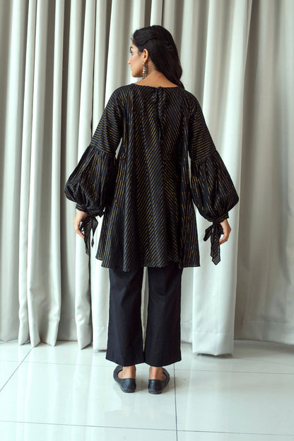 Black Cotton Mini Dress With Zari at Kamakhyaa by Taro. This item is Bahaar Taro, Black, Duplicate, Evening Wear, Handwoven Cotton, July Sale, July Sale 2023, Less than $50, Mini Dresses, Natural, Relaxed Fit, Textured, Womenswear