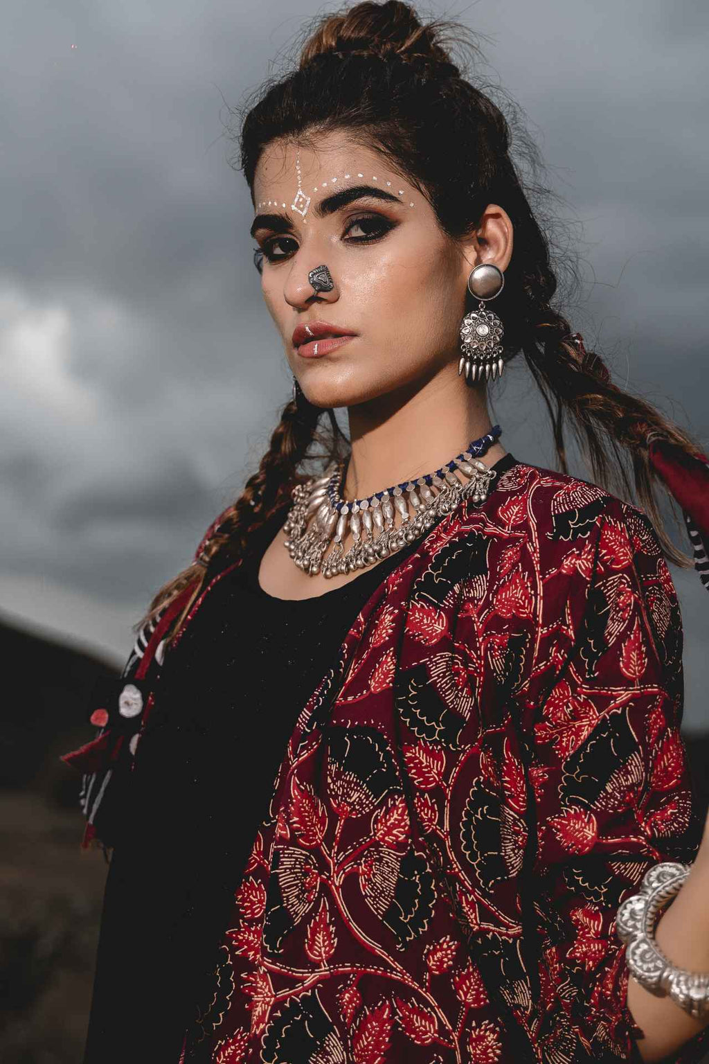 Black Cotton Top With Maroon Hand Block Printed Jacket And Pants - Set Of 3 at Kamakhyaa by Keva. This item is Black, Block Prints, Co-ord Sets, Cotton, Natural, Relaxed Fit, Resort Wear, Travel, Travel Co-ords, Wild Child, Womenswear