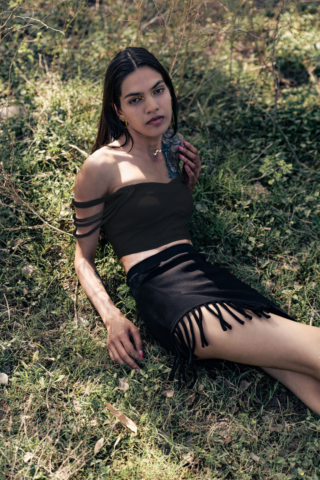 Black Crop Top at Kamakhyaa by Meko Studio. This item is Black, Cotton, Crop Tops, Deadstock Fabrics, Evening Wear, July Sale, July Sale 2023, Lycra, Off-shoulder Tops, Slim Fit, Solids, Verao SS-22/23, Womenswear