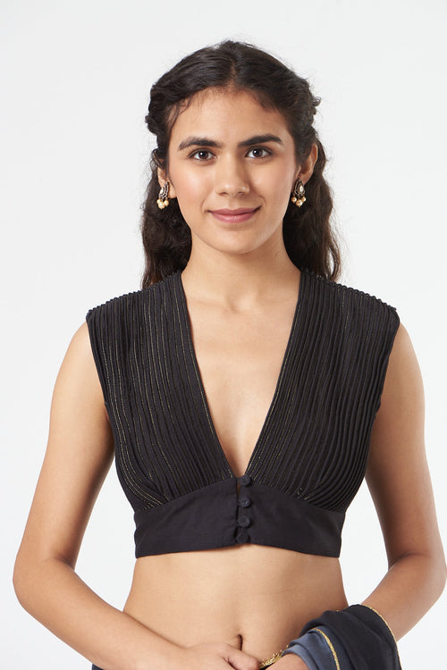 Black Embroidered Chanderi Silk Blouse at Kamakhyaa by Ahmev. This item is Black, Casual Wear, Embroidered, Festive '22, Indian Wear, July Sale, July Sale 2023, Natural, New, Regular Fit, Saree Blouses, Silk Chanderi, Womenswear