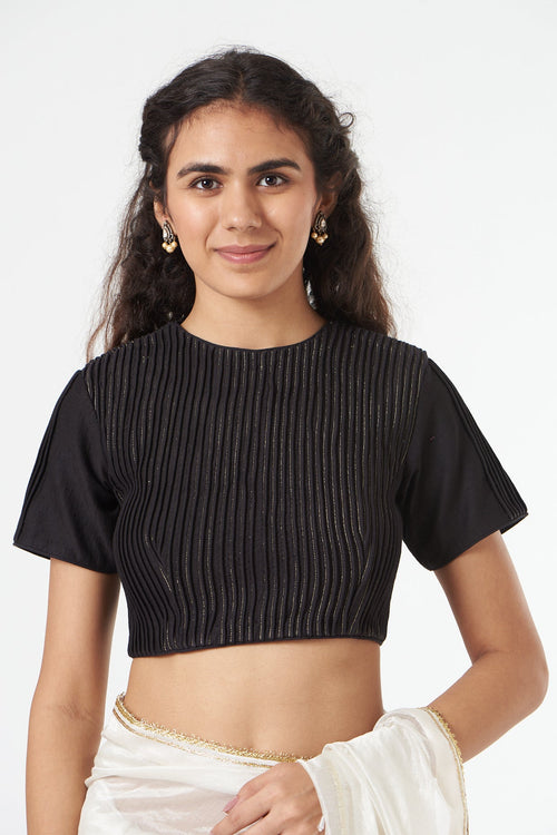 Black Embroidered Chanderi Silk Blouse With Sleeves at Kamakhyaa by Ahmev. This item is Black, Casual Wear, Embroidered, Festive '22, Indian Wear, July Sale, July Sale 2023, Natural, New, Regular Fit, Saree Blouses, Silk Chanderi, Womenswear