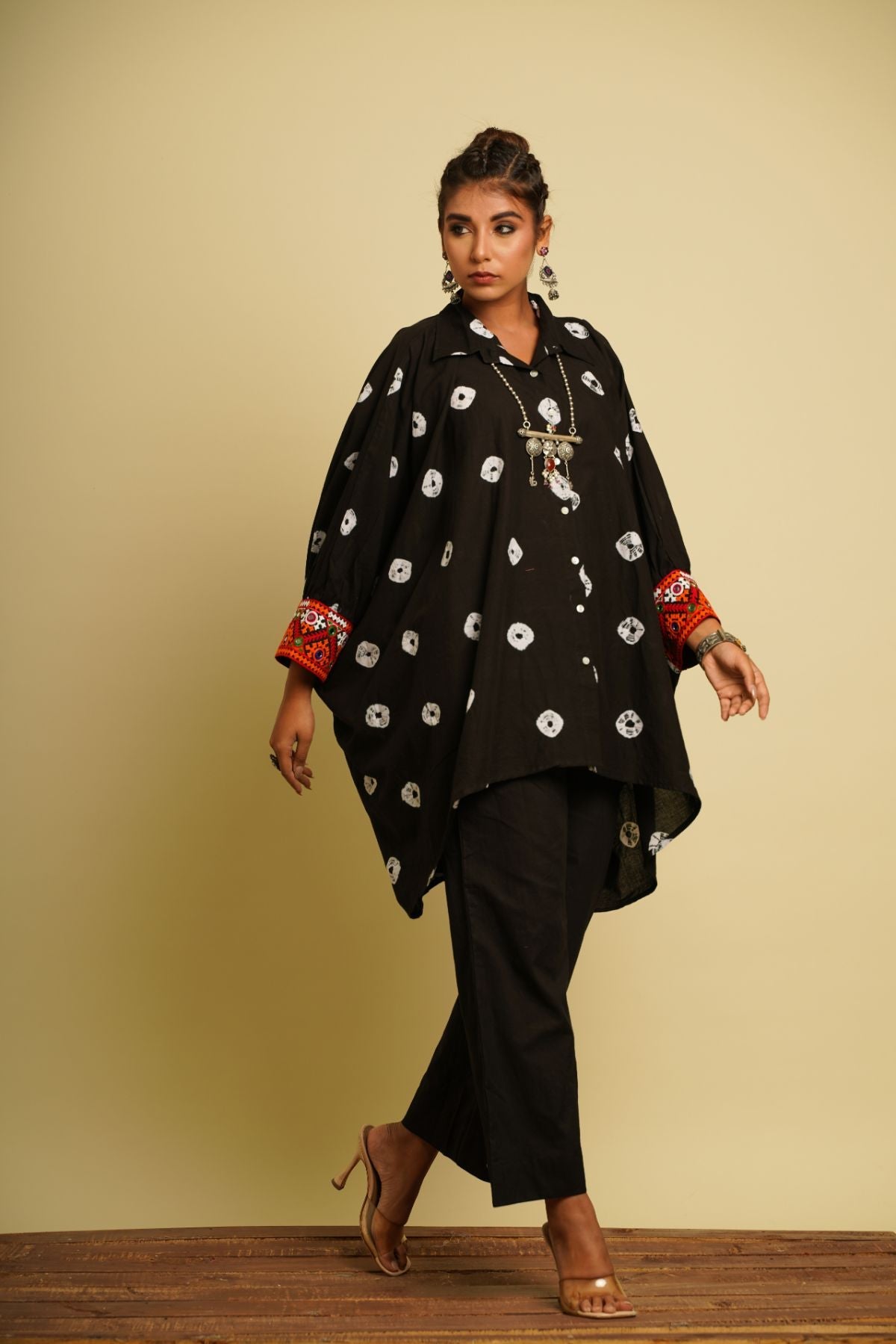 Black Embroidered Cotton Co-ord Set at Kamakhyaa by Keva. This item is 100% cotton, Black, Co-ord Sets, FB ADS JUNE, Fusion Wear, Natural, New, Ombre & Dyes, party, Party Wear Co-ords, Printed Selfsame, Relaxed Fit, Saba, Womenswear