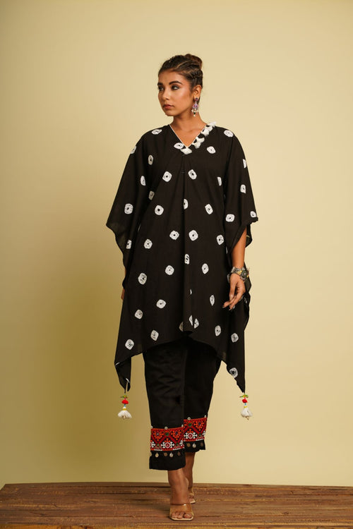 Black Embroidered Cotton Co-ord Set at Kamakhyaa by Keva. This item is 100% cotton, Black, Co-ord Sets, Fusion Wear, Kaftan Set, Natural, New, Ombre & Dyes, party, Party Wear Co-ords, Relaxed Fit, Saba, Womenswear