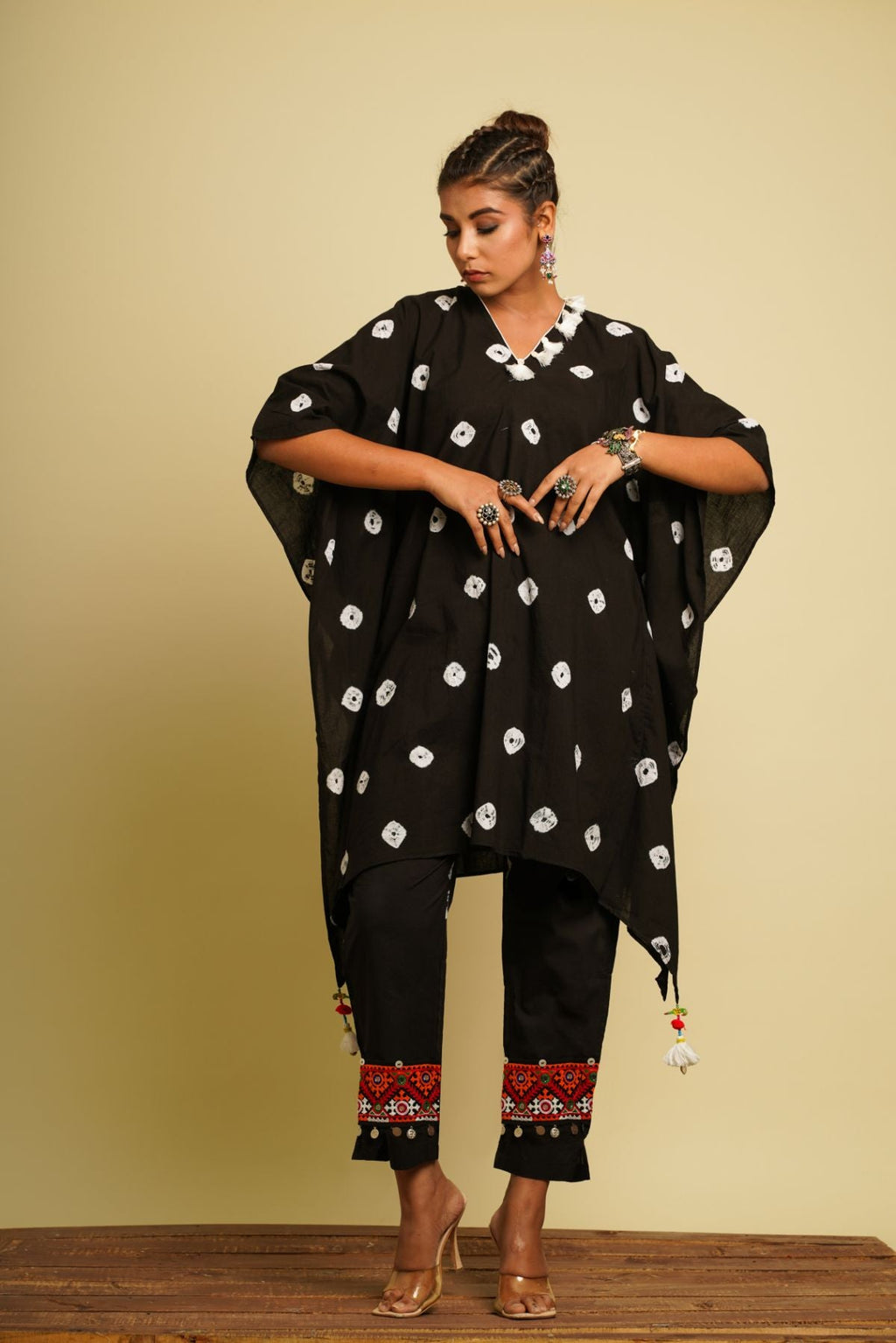 Black Embroidered Cotton Co-ord Set at Kamakhyaa by Keva. This item is 100% cotton, Black, Co-ord Sets, Fusion Wear, Kaftan Set, Natural, New, Ombre & Dyes, party, Party Wear Co-ords, Relaxed Fit, Saba, Womenswear