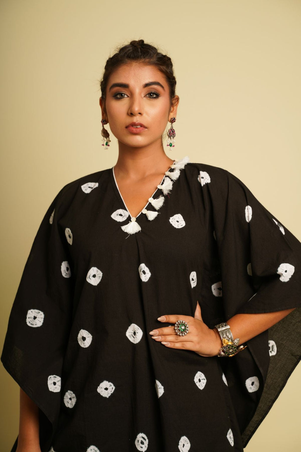 Black Embroidered Cotton Co-ord Set at Kamakhyaa by Keva. This item is 100% cotton, Black, Co-ord Sets, Fusion Wear, Kaftan Set, Natural, New, Ombre & Dyes, party, Party Wear Co-ords, Relaxed Fit, Saba, Womenswear