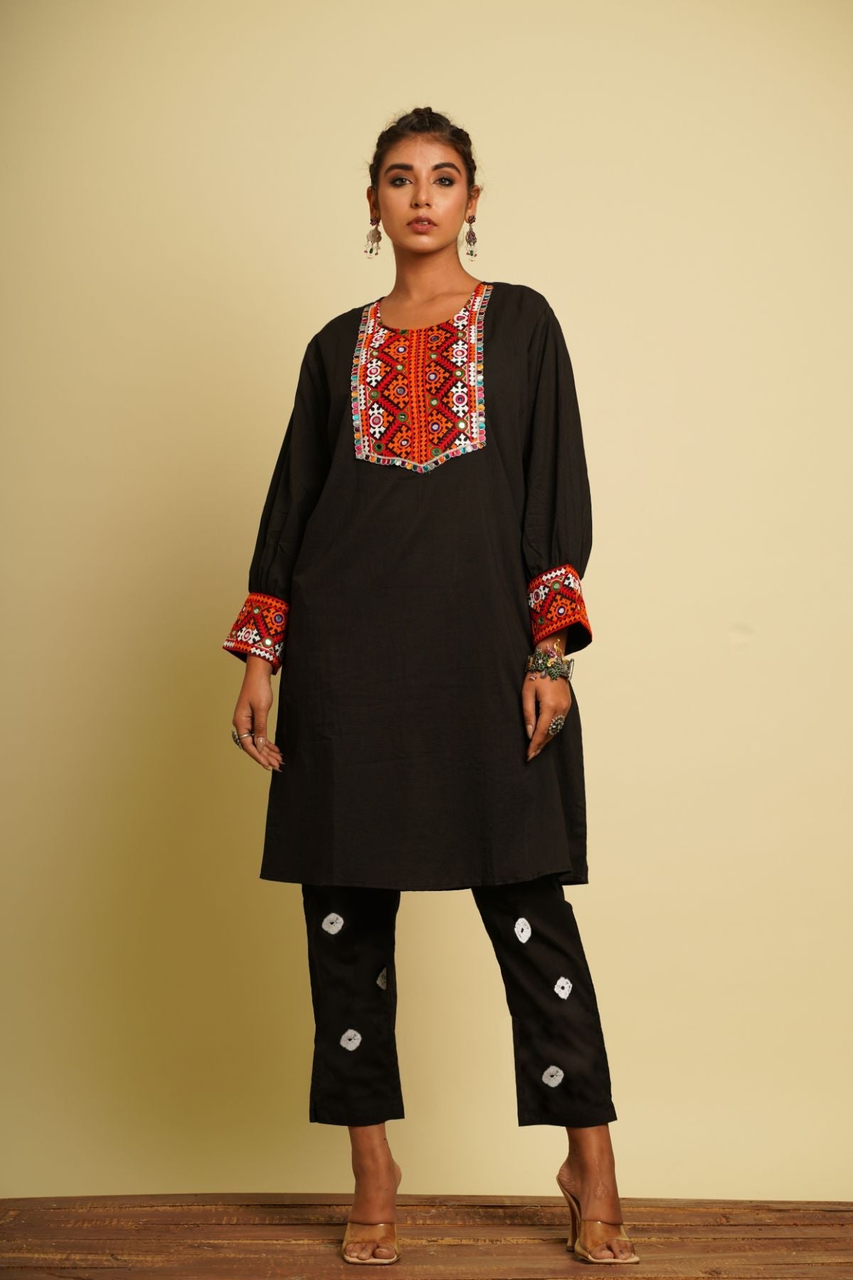 Black Embroidered Cotton Co-ord Set at Kamakhyaa by Keva. This item is 100% cotton, Black, For Mother, Fusion Wear, Indian Wear, Kurta Pant Sets, Natural, New, Ombre & Dyes, Regular Fit, Saba, Womenswear