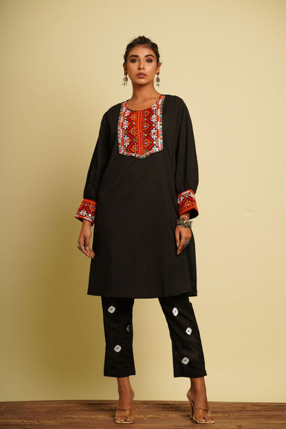 Black Embroidered Cotton Co-ord Set at Kamakhyaa by Keva. This item is 100% cotton, Black, For Mother, Fusion Wear, Indian Wear, Kurta Pant Sets, Natural, New, Ombre & Dyes, Regular Fit, Saba, Womenswear