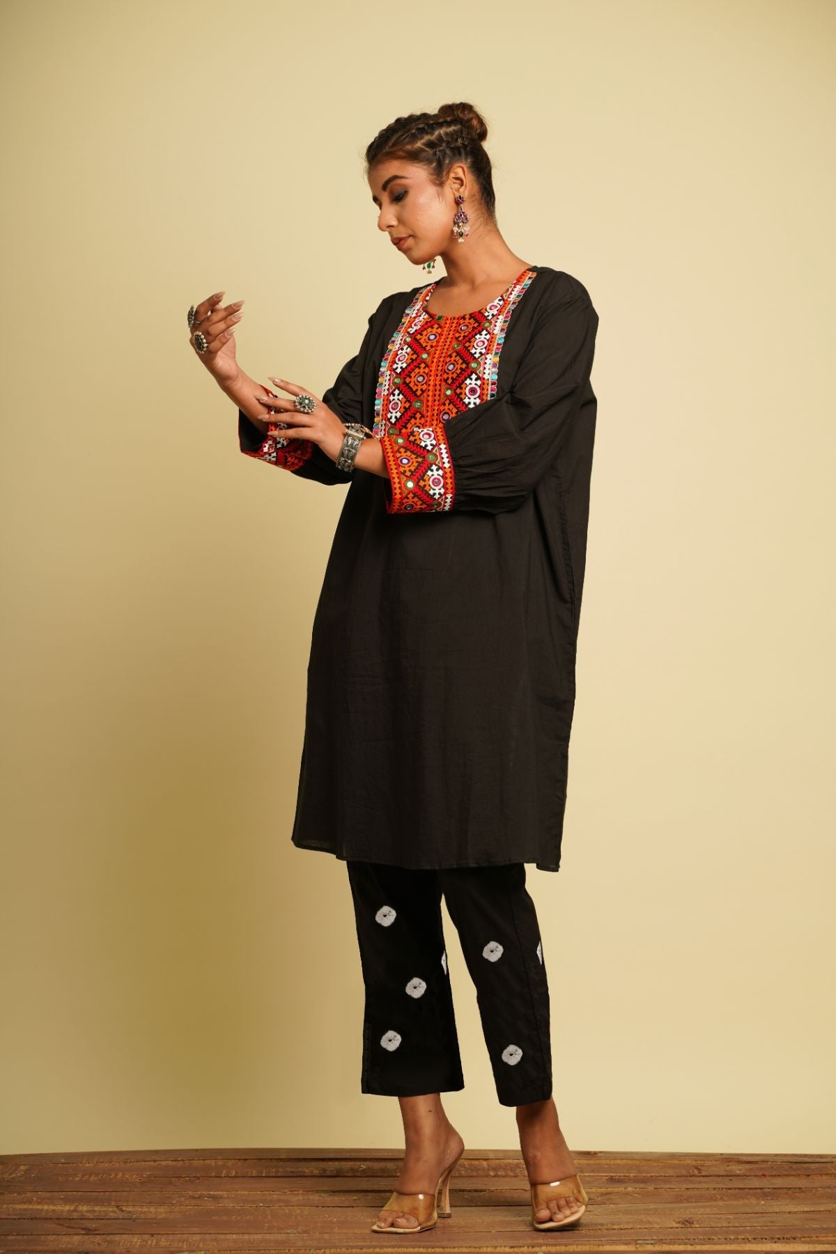 Black Embroidered Cotton Co-ord Set at Kamakhyaa by Keva. This item is 100% cotton, Black, For Mother, Fusion Wear, Indian Wear, Kurta Pant Sets, Natural, New, Ombre & Dyes, Regular Fit, Saba, Womenswear