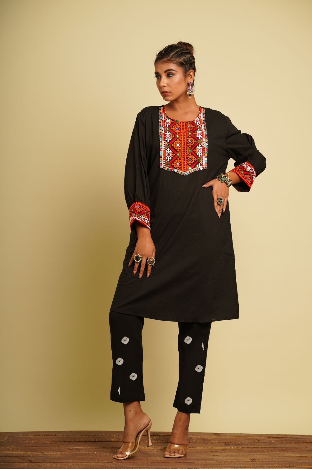 Black Embroidered Cotton Co-ord Set at Kamakhyaa by Keva. This item is 100% cotton, Black, For Mother, Fusion Wear, Indian Wear, Kurta Pant Sets, Natural, New, Ombre & Dyes, Regular Fit, Saba, Womenswear