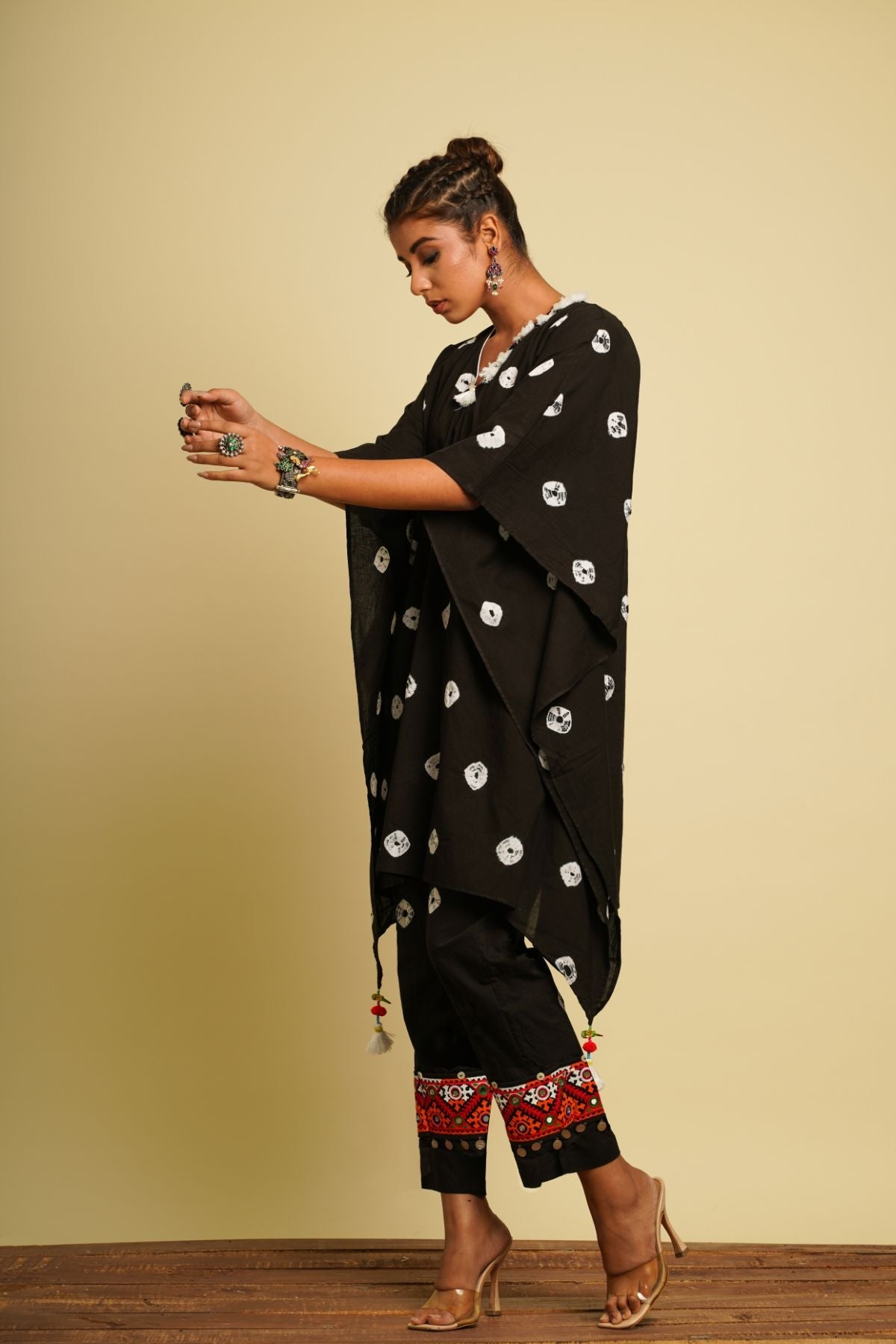 Black Embroidered Cotton Co-ord Set at Kamakhyaa by Keva. This item is 100% cotton, Black, Co-ord Sets, Fusion Wear, Kaftan Set, Natural, New, Ombre & Dyes, party, Party Wear Co-ords, Relaxed Fit, Saba, Womenswear