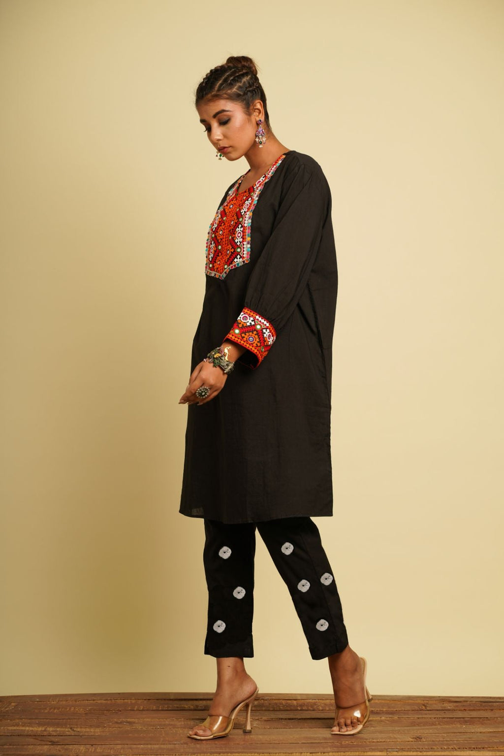 Black Embroidered Cotton Co-ord Set at Kamakhyaa by Keva. This item is 100% cotton, Black, For Mother, Fusion Wear, Indian Wear, Kurta Pant Sets, Natural, New, Ombre & Dyes, Regular Fit, Saba, Womenswear