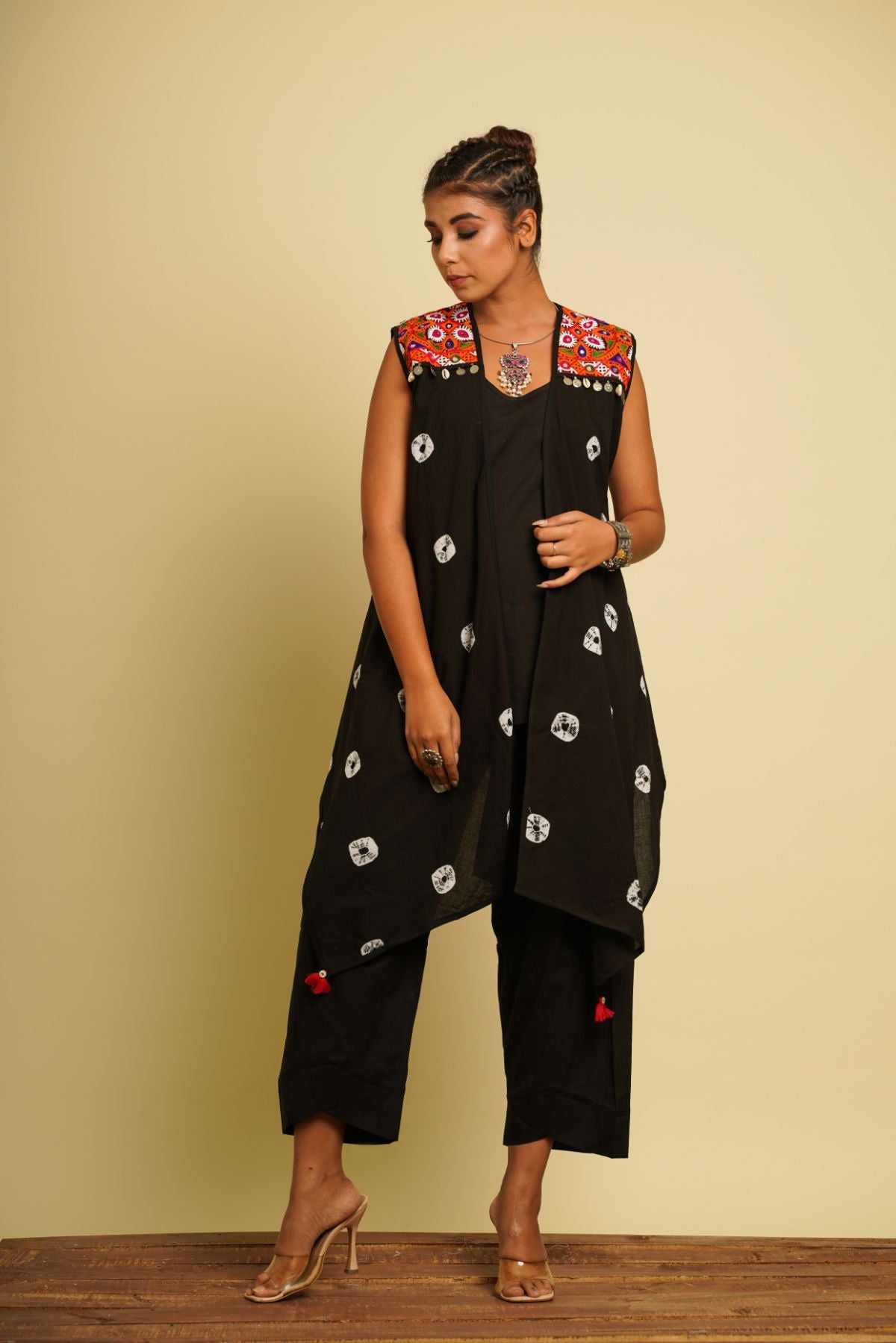 Black Embroidered Cotton Co-ord Set at Kamakhyaa by Keva. This item is 100% cotton, Black, Co-ord Sets, FB ADS JUNE, For Anniversary, Fusion Wear, Natural, New, Ombre & Dyes, party, Party Wear Co-ords, Printed Selfsame, Regular Fit, Saba, Womenswear