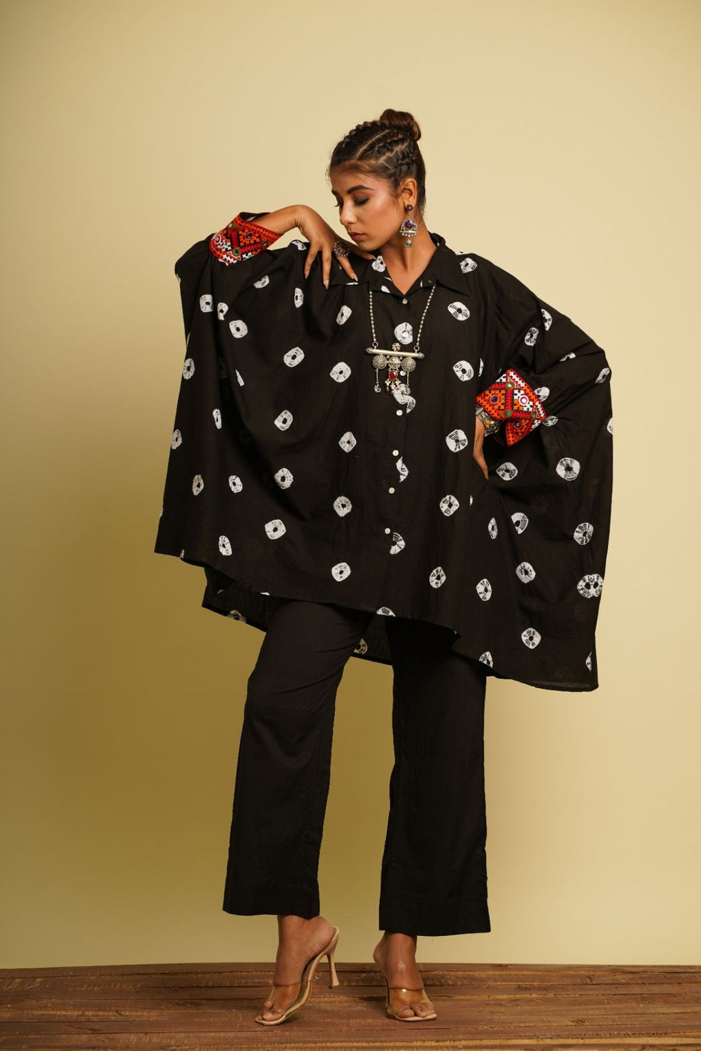 Black Embroidered Cotton Kaftan at Kamakhyaa by Keva. This item is 100% cotton, Black, For Mother, Fusion Wear, Kaftan Tops, Less than $50, Natural, New, Ombre & Dyes, Relaxed Fit, Saba, Shirts, Womenswear