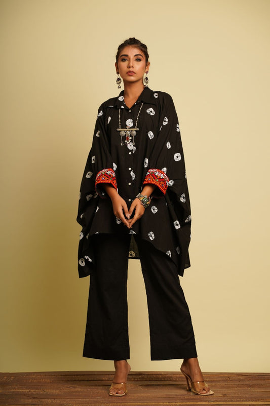 Black Embroidered Cotton Kaftan at Kamakhyaa by Keva. This item is 100% cotton, Black, For Mother, Fusion Wear, Kaftan Tops, Less than $50, Natural, New, Ombre & Dyes, Relaxed Fit, Saba, Shirts, Womenswear