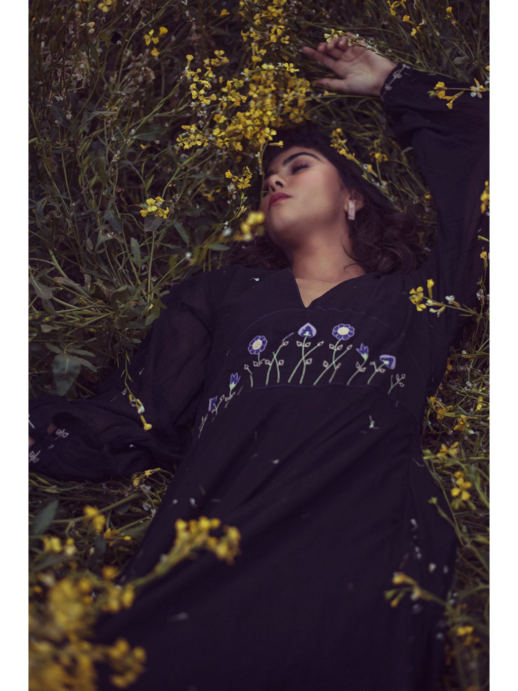 Black Embroidered Midi Dress at Kamakhyaa by The Loom Art. This item is Black, Handwoven Cotton, July Sale, July Sale 2023, Midi Dresses, Natural, Party Wear, Permanent Vacation, Prints, Regular Fit, Solids, Womenswear