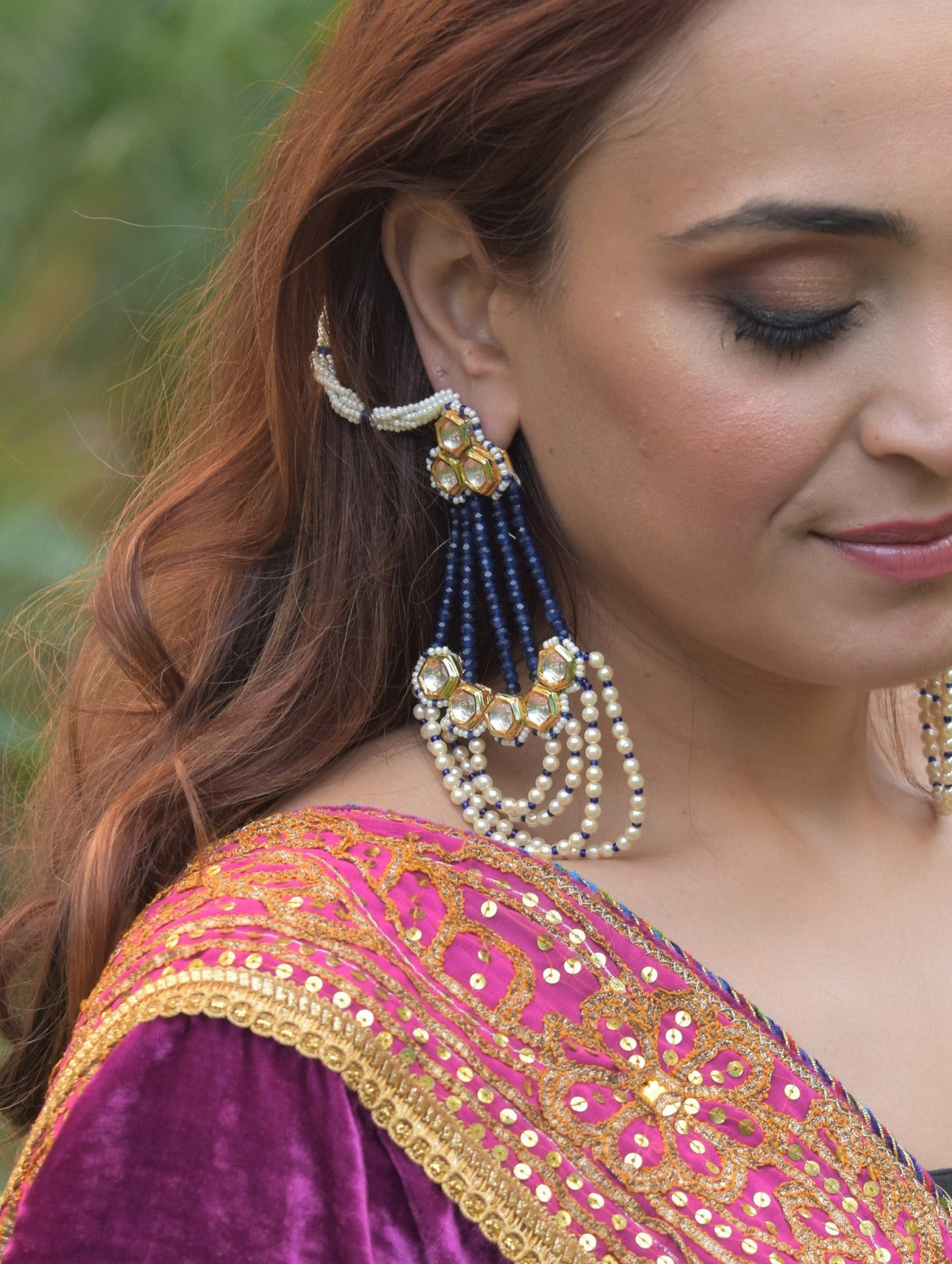 Black Long Earring Scheherazade Passa at Kamakhyaa by House Of Heer. This item is Alloy Metal, Festive Jewellery, Festive Wear, Free Size, Gemstone, jewelry, July Sale, July Sale 2023, Long Earrings, Multicolor, Natural, Pearl, Solids