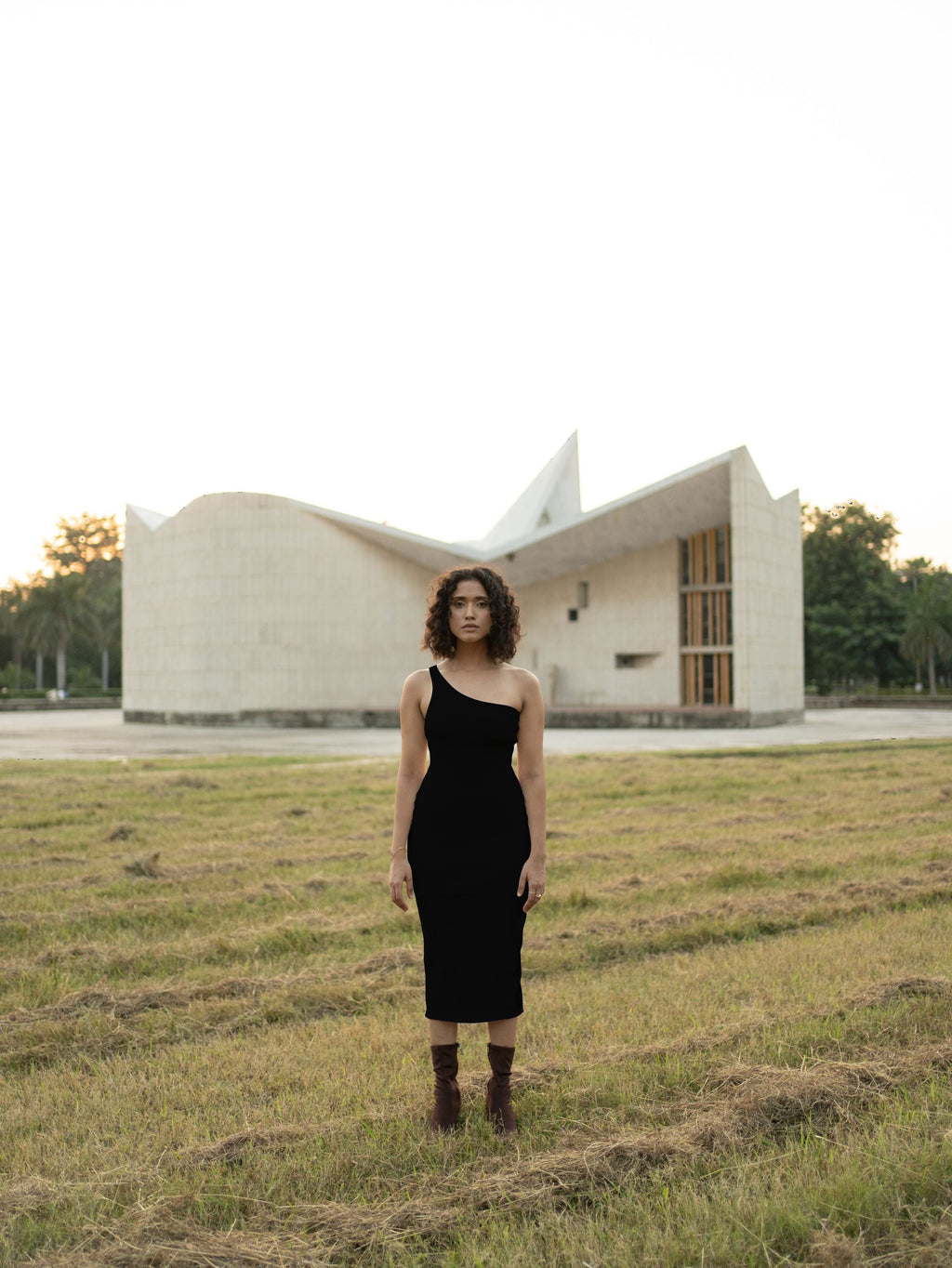 Black Midi Dress at Kamakhyaa by Meko Studio. This item is Black, Cotton, Evening Wear, July Sale, July Sale 2023, Midi Dresses, One Shoulder Dresses, Slim Fit, Solids, Tranquil AW-22/23, Womenswear