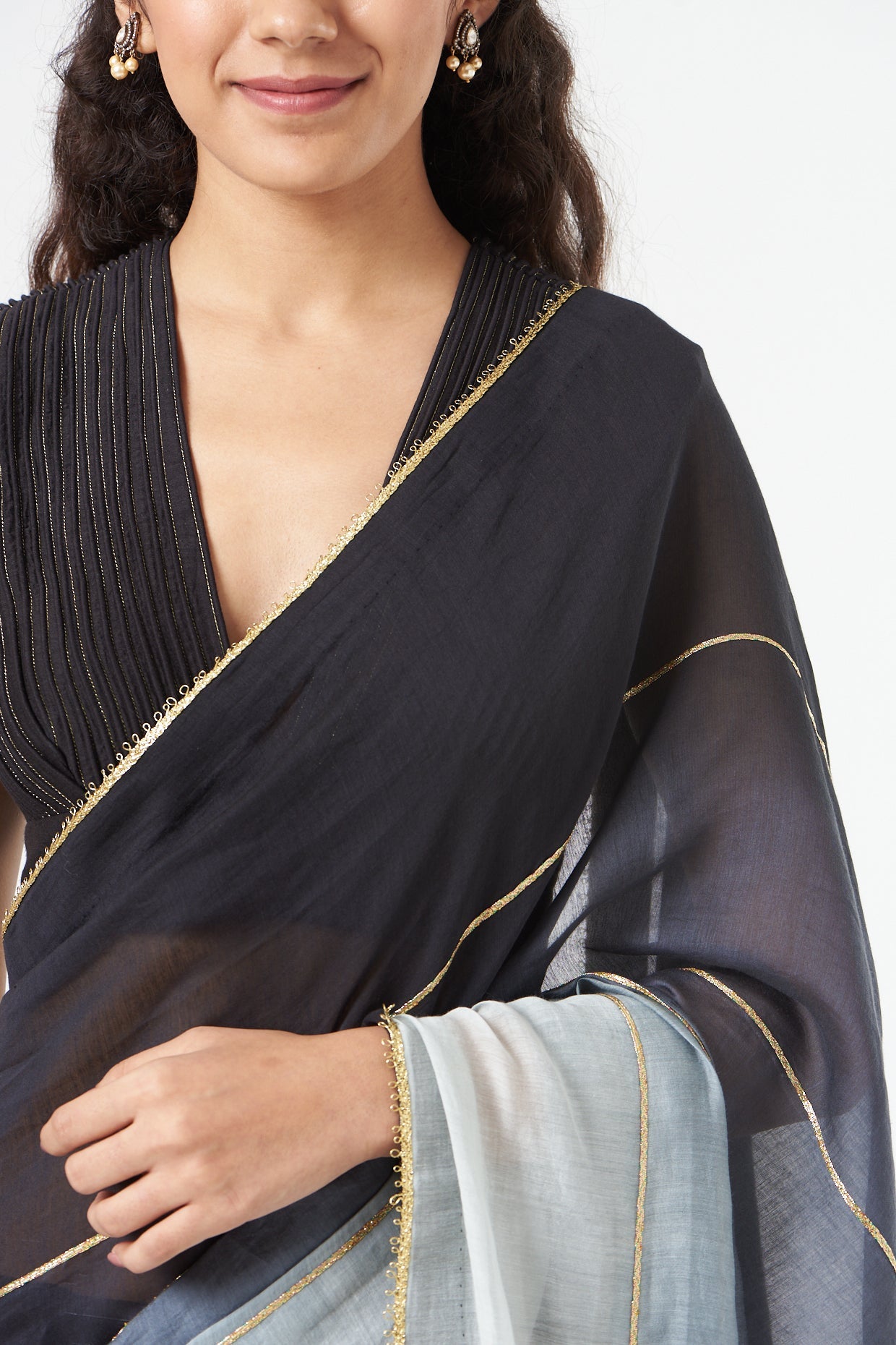 Black Ombre Saree + Peticot at Kamakhyaa by Ahmev. This item is Black, Casual Wear, Festive '22, Indian Wear, July Sale, July Sale 2023, Natural, New, Ombre & Dyes, Regular Fit, Saree Sets, Silk Chanderi, Womenswear