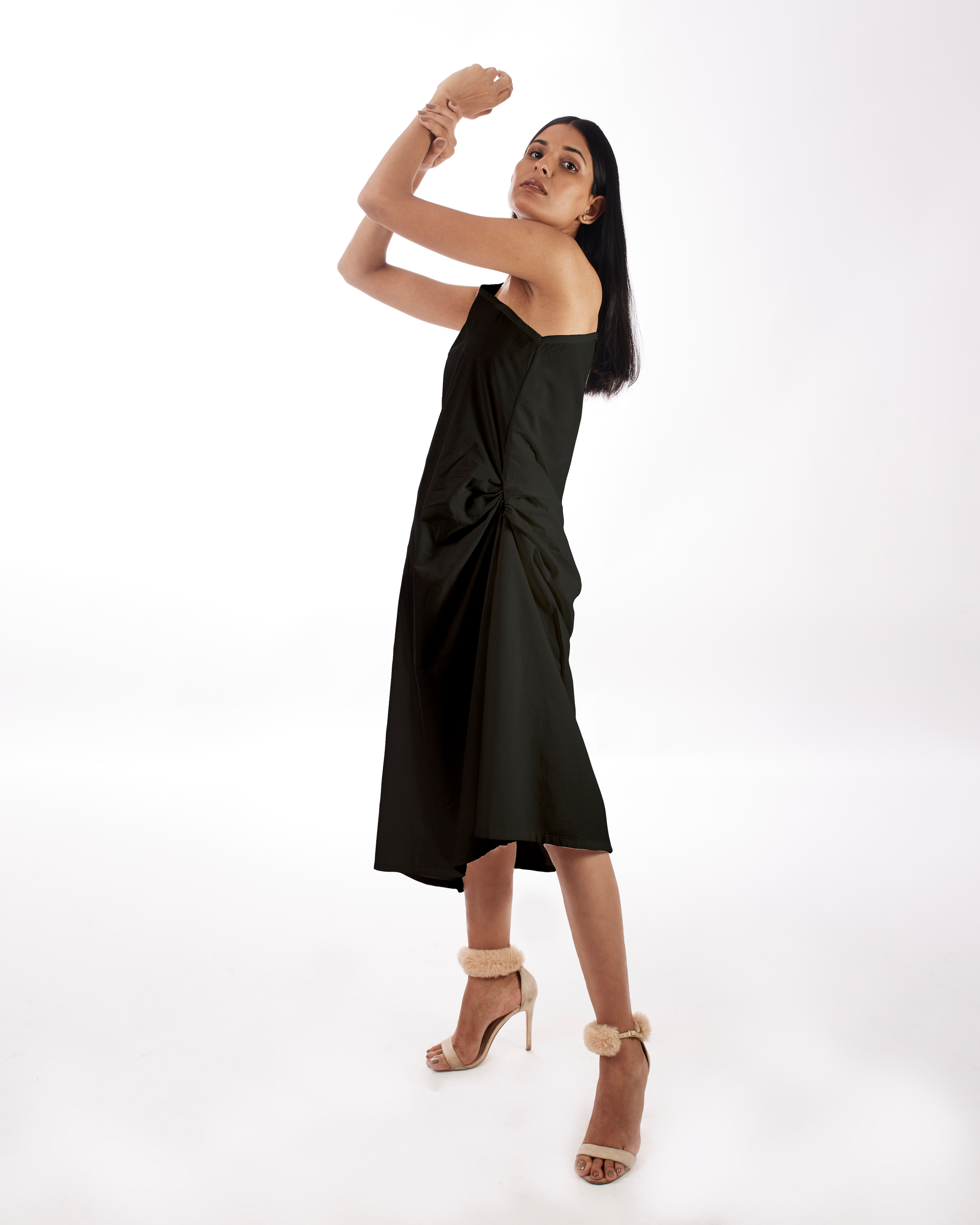 Black One Shoulder Dress at Kamakhyaa by Kamakhyaa. This item is 100% pure cotton, Black, Evening Wear, FB ADS JUNE, KKYSS, Natural, One Shoulder Dresses, Regular Fit, Solids, Summer Sutra, Womenswear