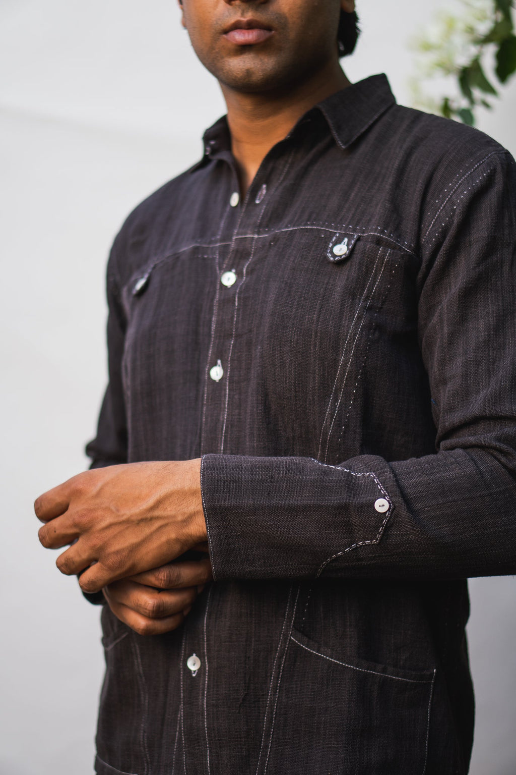 Black Panelled Shirt at Kamakhyaa by Lafaani. This item is 100% pure cotton, Black, Casual Wear, Menswear, Natural with azo free dyes, Organic, Regular Fit, Shirts, Solids, Sonder