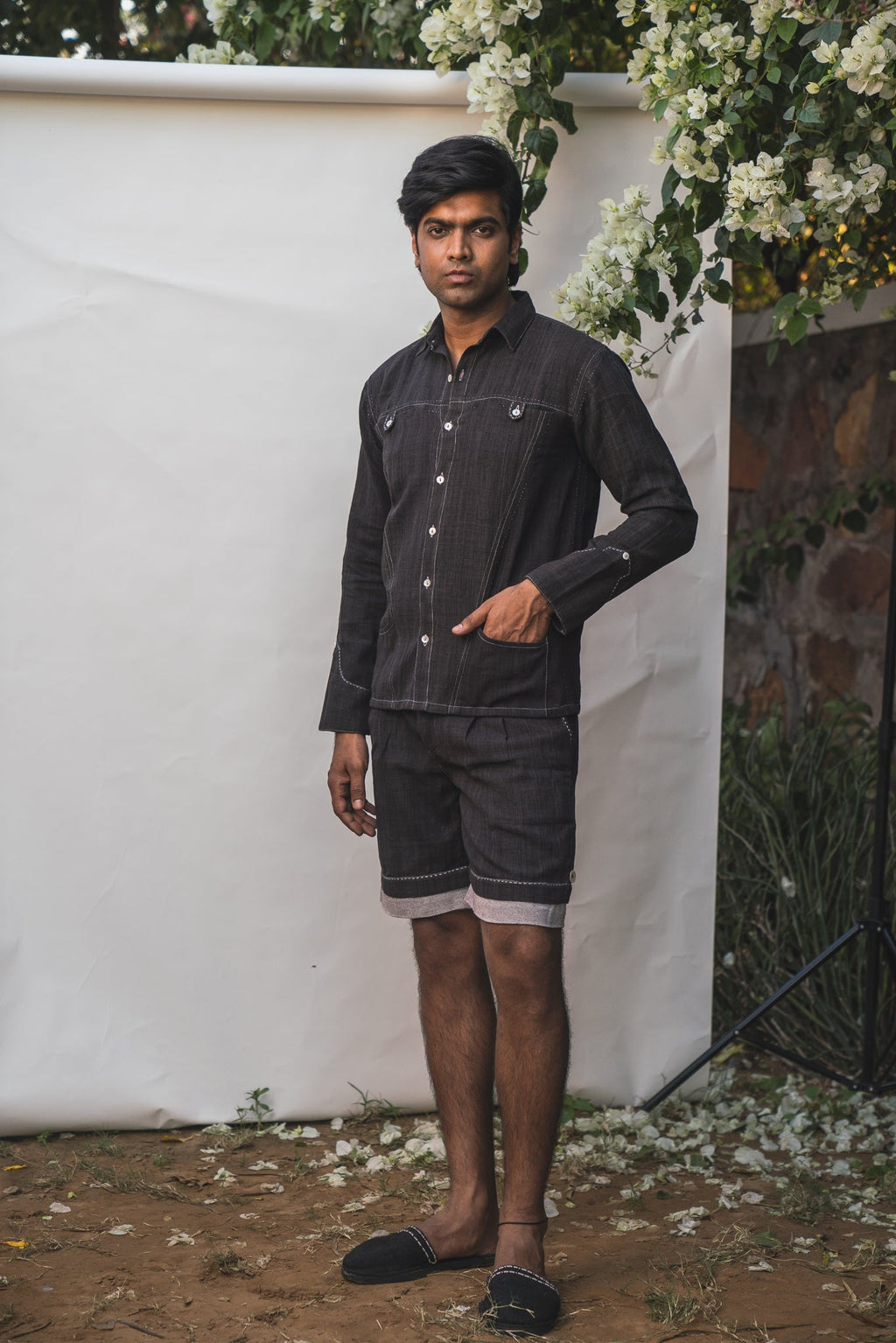 Black Panelled Shirt at Kamakhyaa by Lafaani. This item is 100% pure cotton, Black, Casual Wear, Menswear, Natural with azo free dyes, Organic, Regular Fit, Shirts, Solids, Sonder