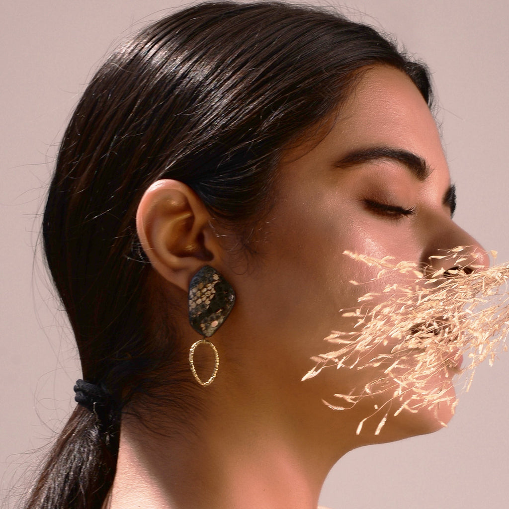 Black Short Earring at Kamakhyaa by Noupelle. This item is Black, Fashion Jewellery, Free Size, jewelry, Less than $50, Natural, Party Wear, Short Earrings, Upcycled, Upcycled leather