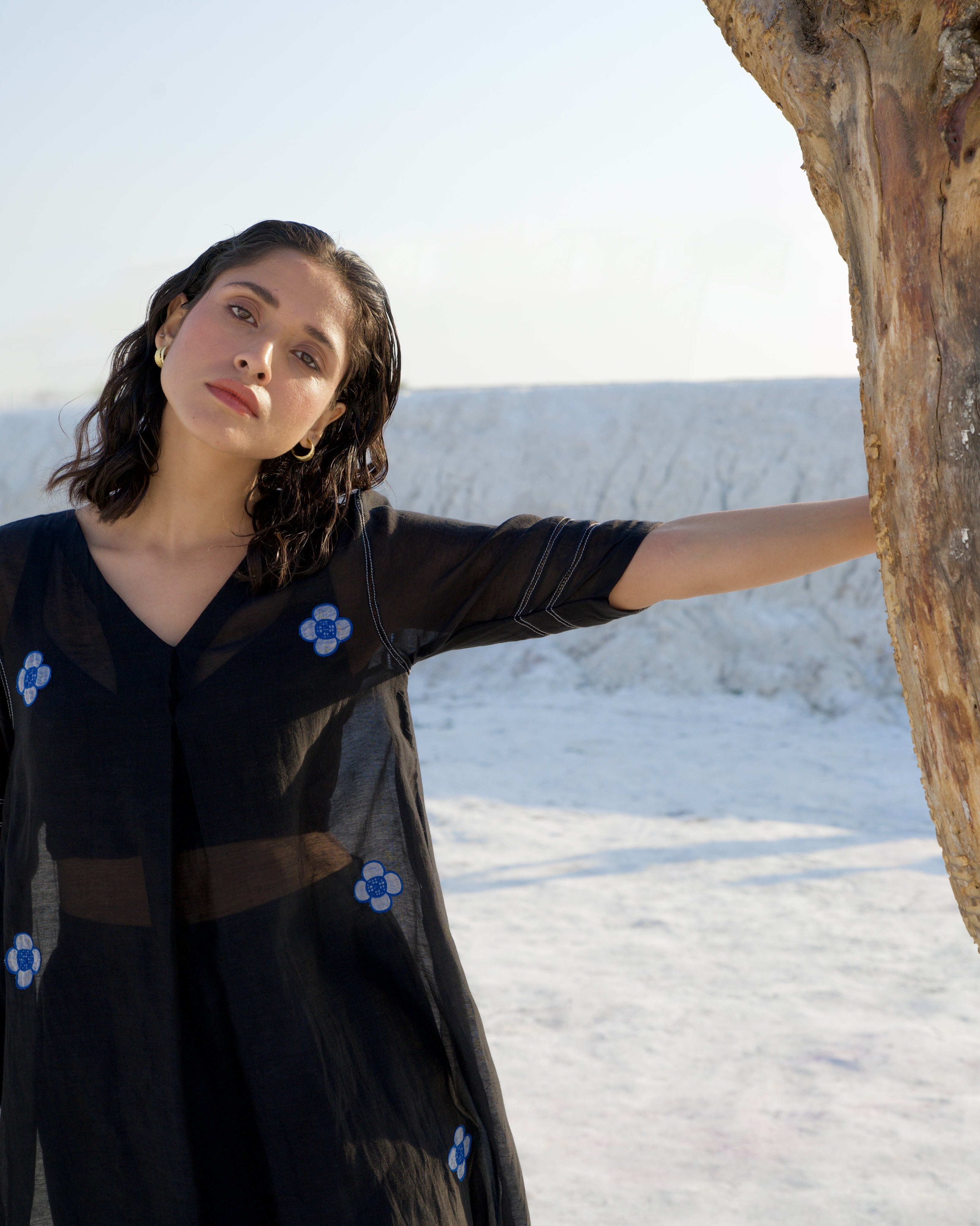 Black Silk Co-ord Set at Kamakhyaa by The Loom Art. This item is Aurora SS24, Black, Casual Wear, Chanderi Silk, Co-ord Sets, For Anniversary, July Sale, July Sale 2023, Loose Fit, Ombre & Dyes, Organic, party, Party Wear Co-ords, Relaxed Fit, Solids, Womenswear