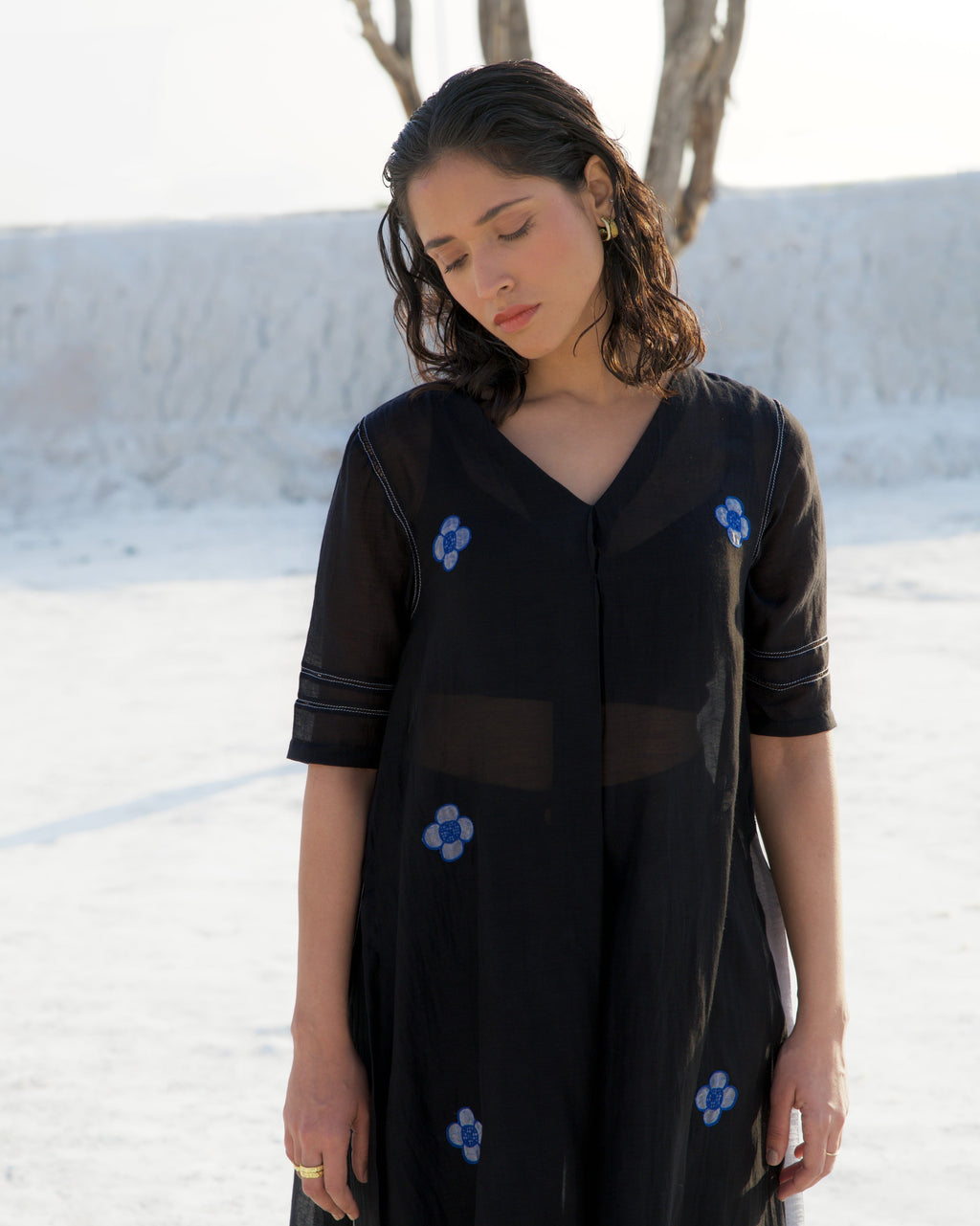 Black Silk Co-ord Set at Kamakhyaa by The Loom Art. This item is Aurora SS24, Black, Casual Wear, Chanderi Silk, Co-ord Sets, For Anniversary, July Sale, July Sale 2023, Loose Fit, Ombre & Dyes, Organic, party, Party Wear Co-ords, Relaxed Fit, Solids, Womenswear